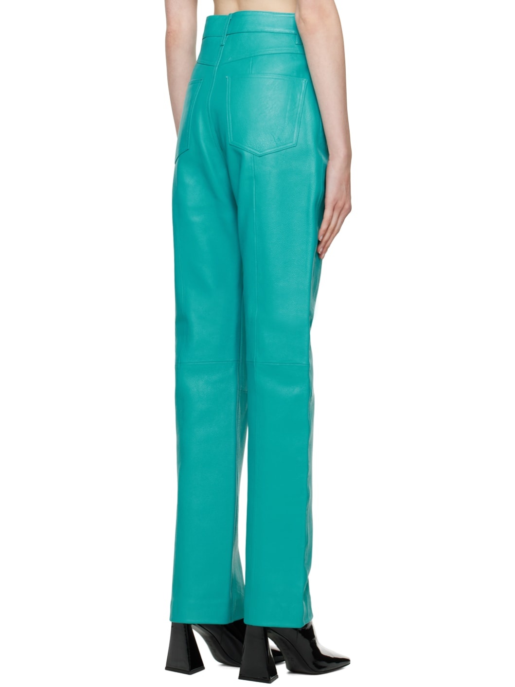Blue Straight-Leg Leather Pants - 3