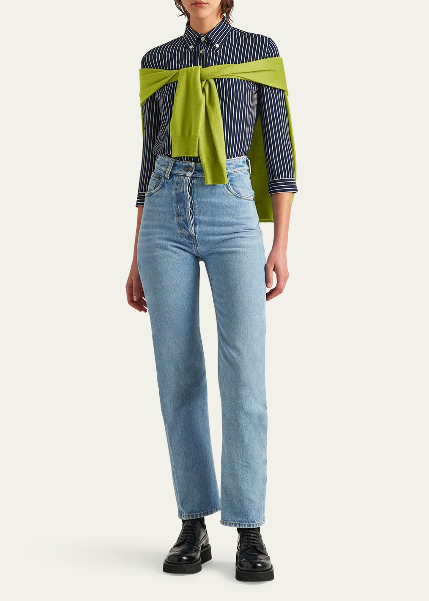 Denim Bleached Straight Leg Pants - 2