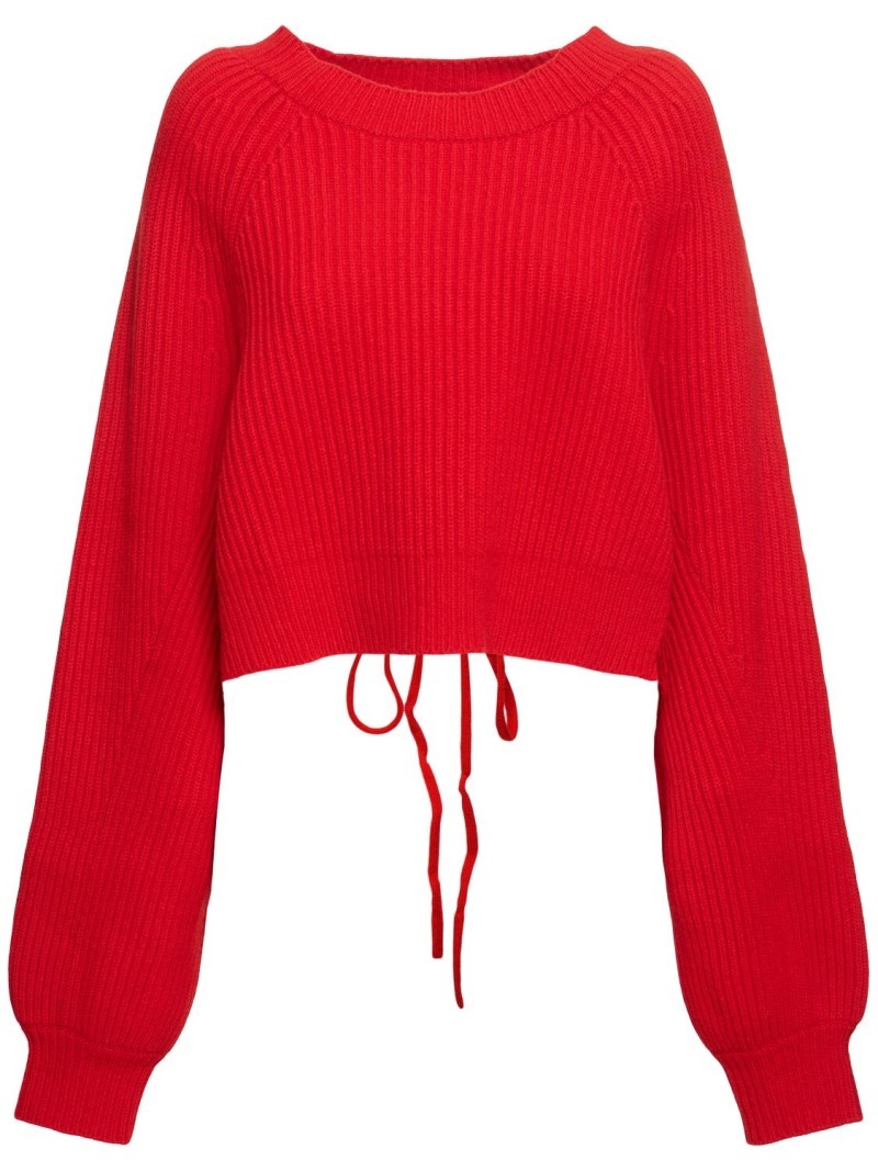 Wool blend rib knit cropped sweater - 1