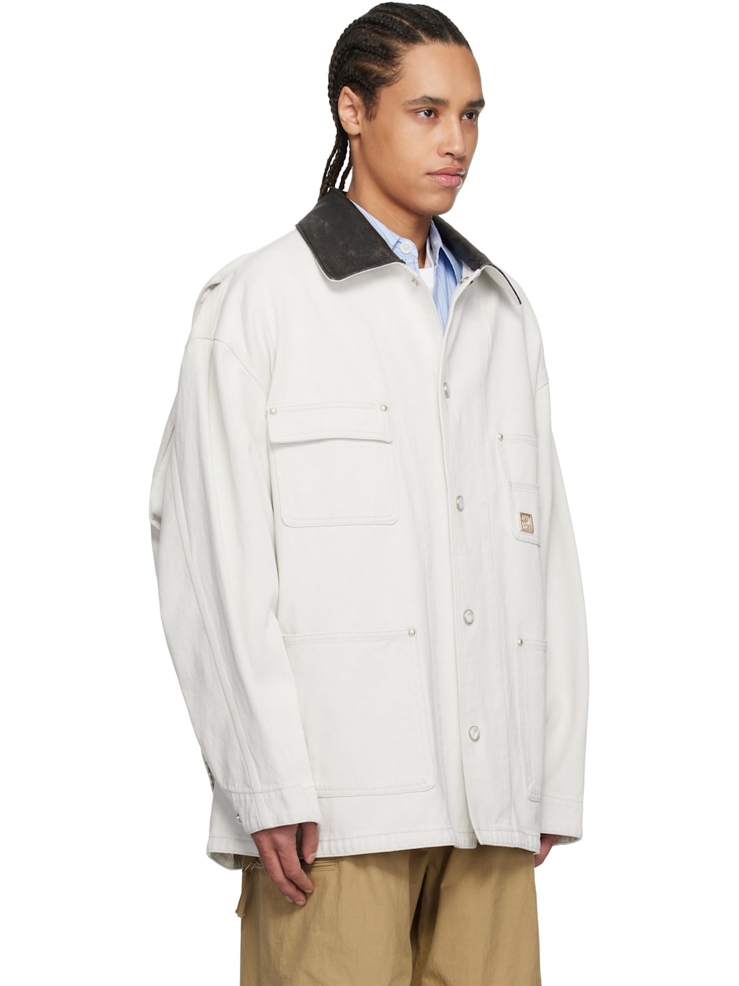 Off-White Leather Collar Denim Coat - 2