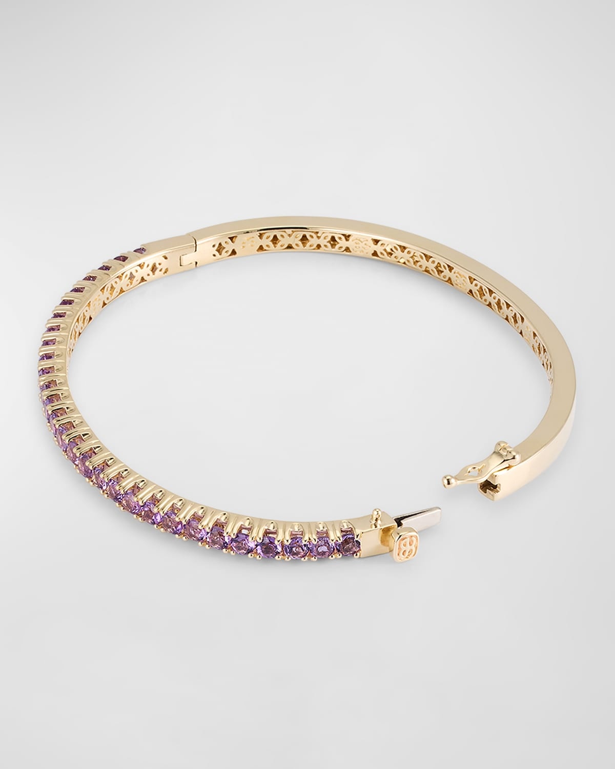 14K Gold Pave Amethyst Bangle Bracelet - 4
