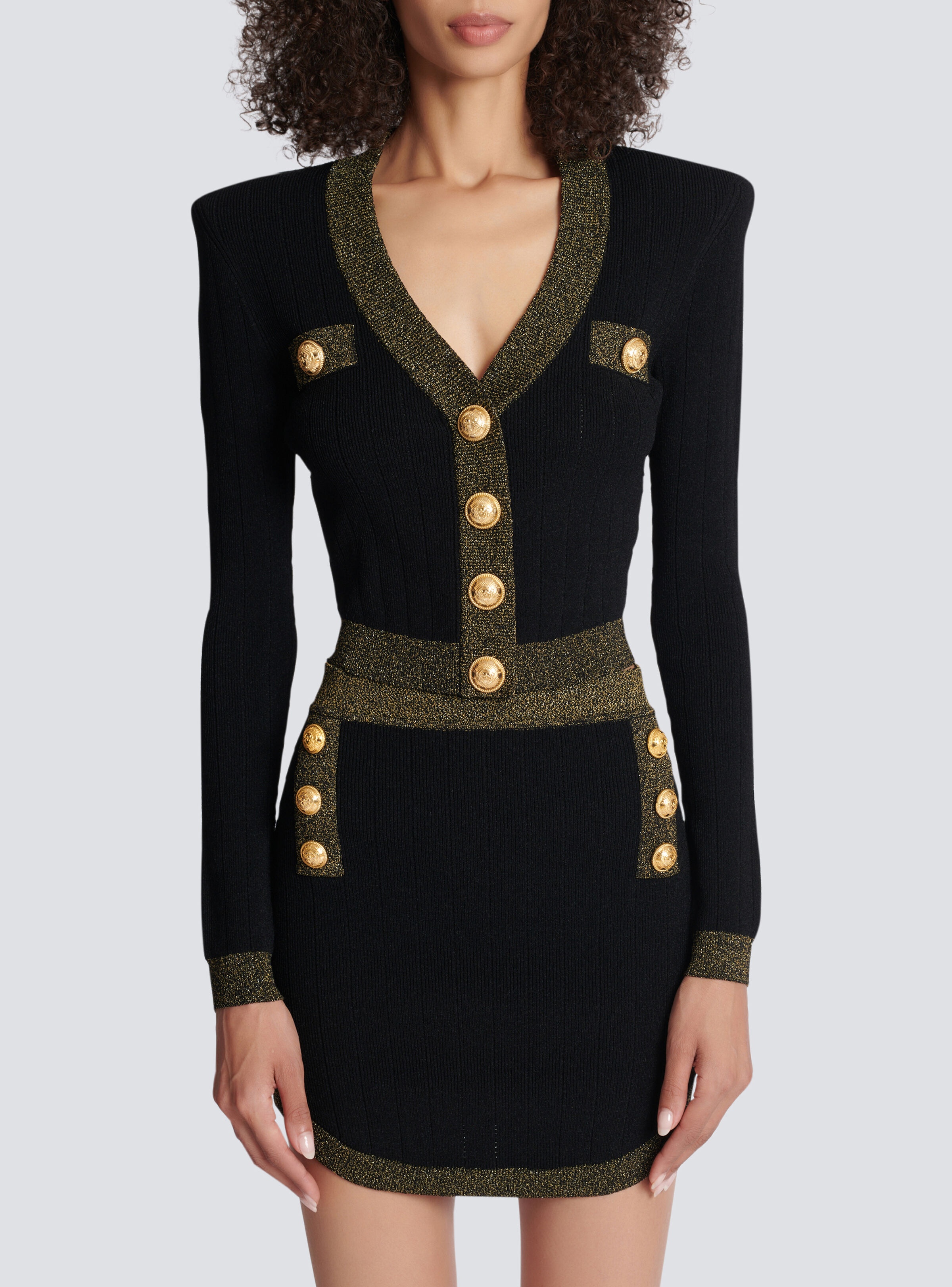 Cropped knit cardigan with gold trim - 5
