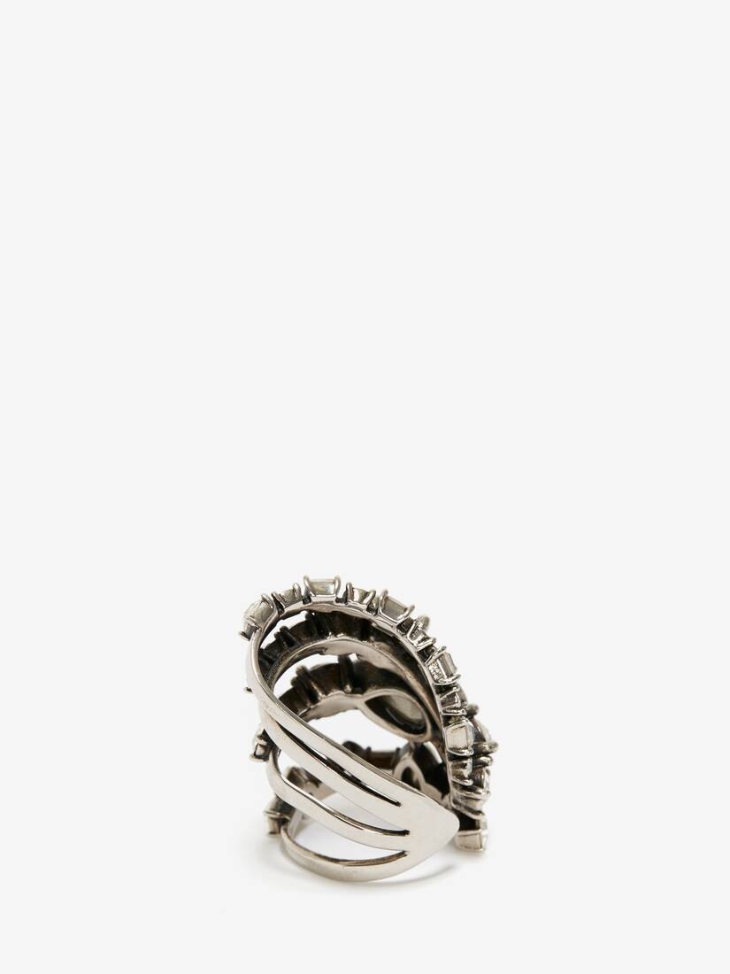Short Jewelled Stacked Ring in Antique Silver - 3