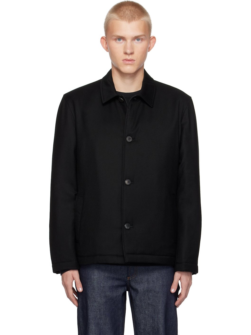 Black Insulated Wool Jacket - 1