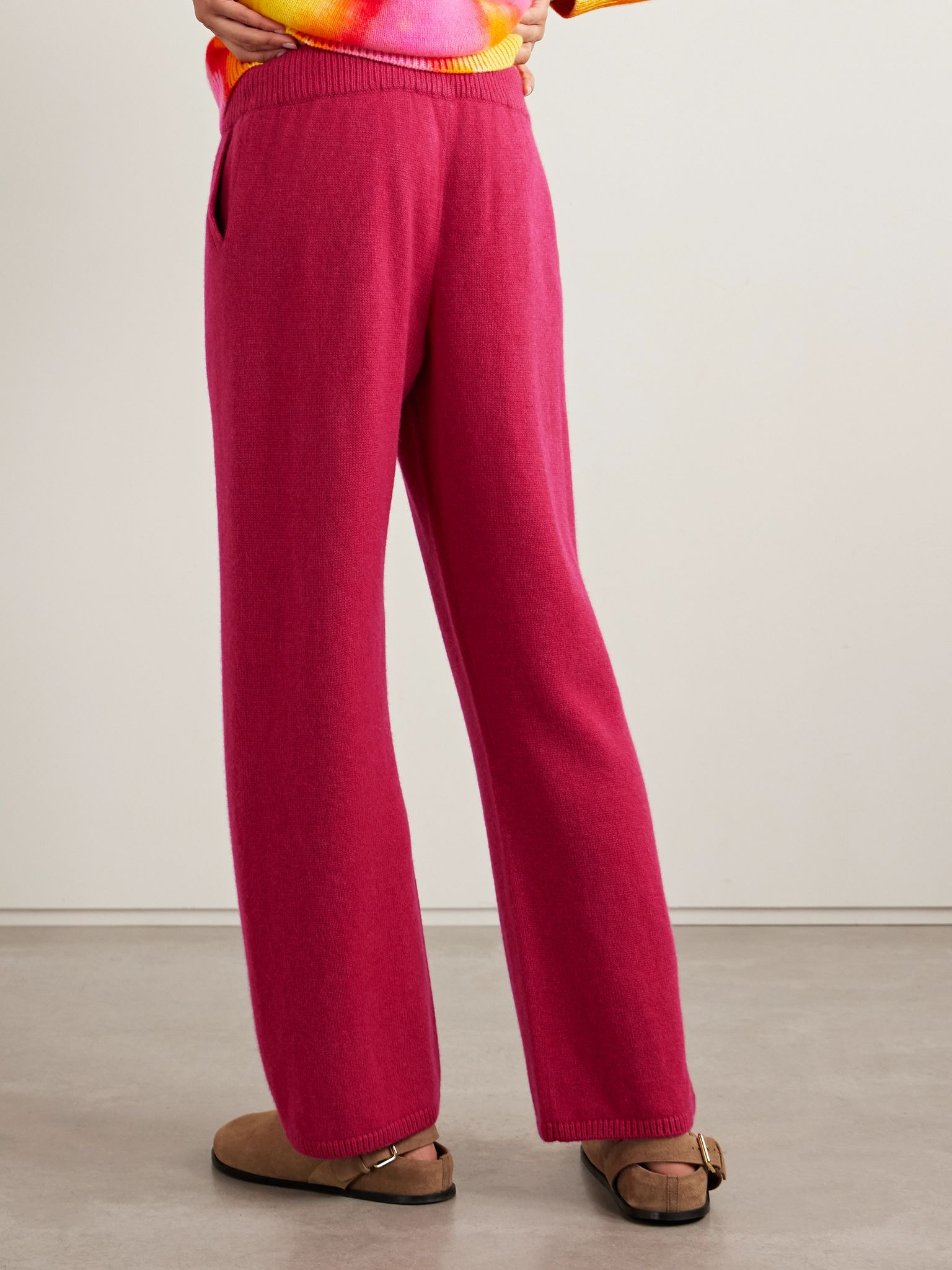 Cashmere wide-leg track pants Fuchsia - 4