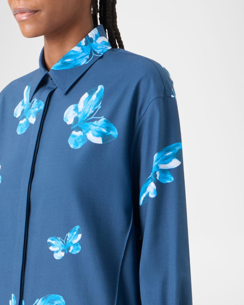 Butterfly-Print Poplin Long-Sleeve Shirtdress 5