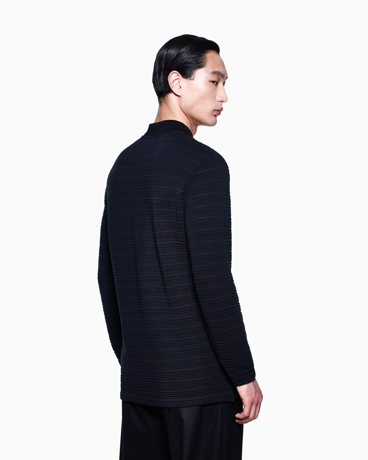 LONG-SLEEVED POLO SHIRT IN WOOL JERSEY WITH A STRIPE MOTIF - 3