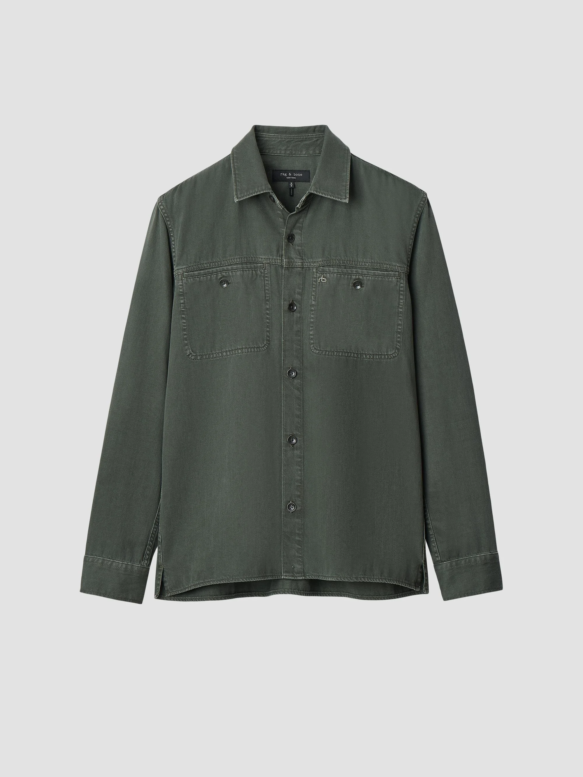 Men's Overdyed Cotton Workwear Shirt - Dark Green - 1