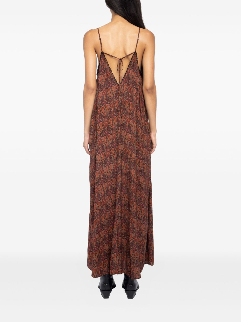 paisley-pattern lace-trim maxi dress - 4