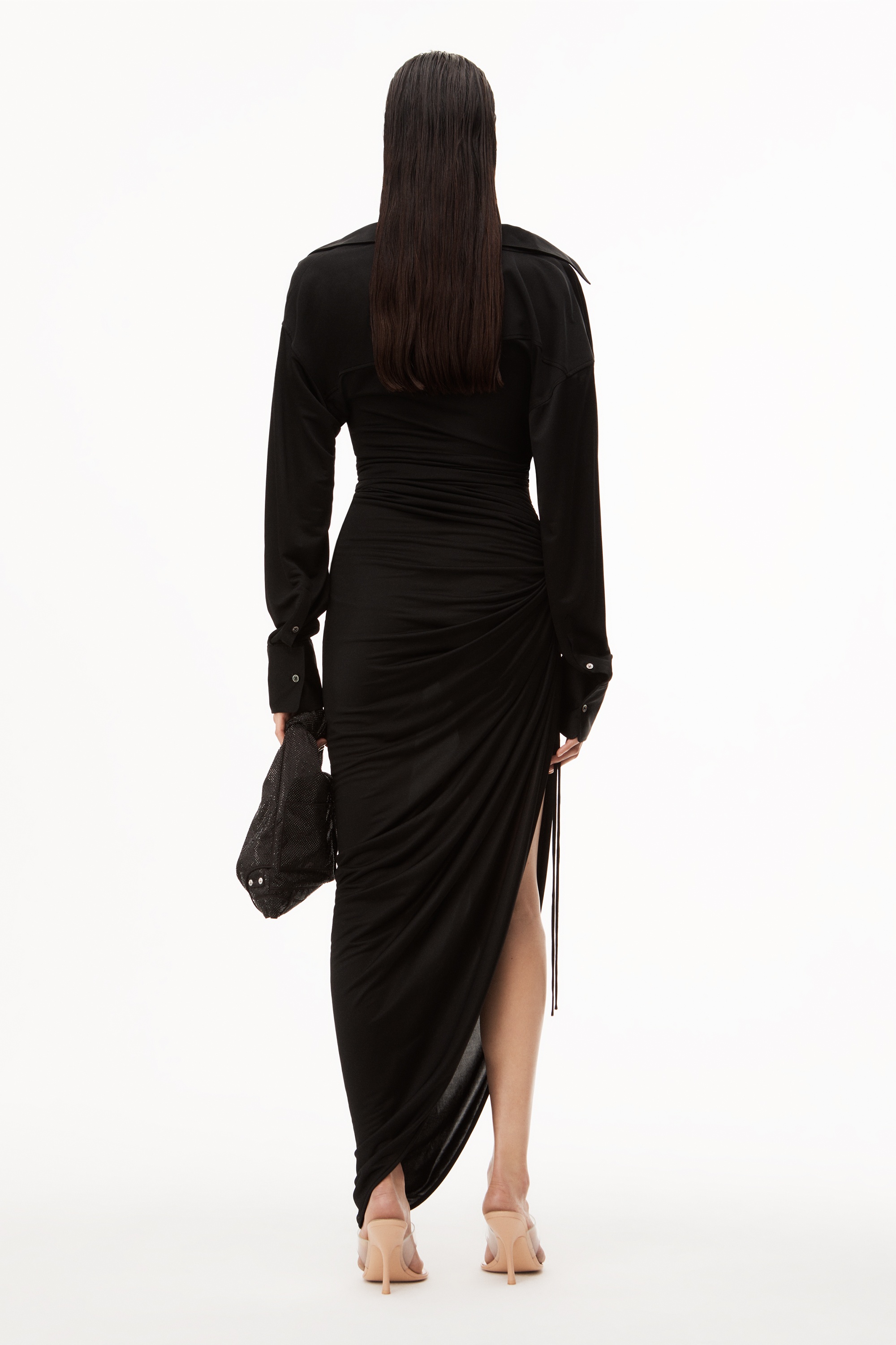 ASYMMETRICAL DRAPE DRESS IN SHEER JERSEY - 5