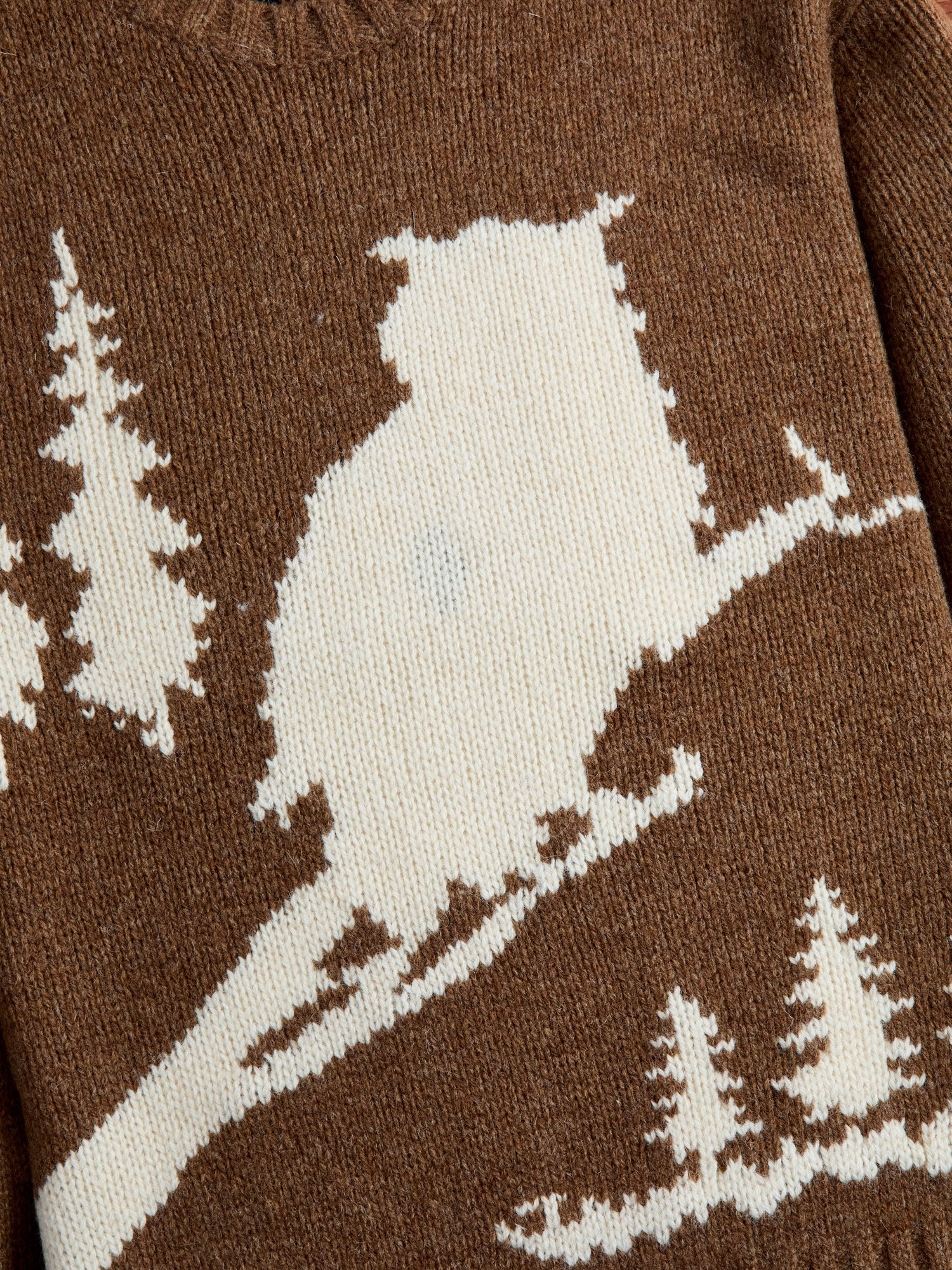 Intarsia 3-Gauge Crewneck Sweater in Brown - 5