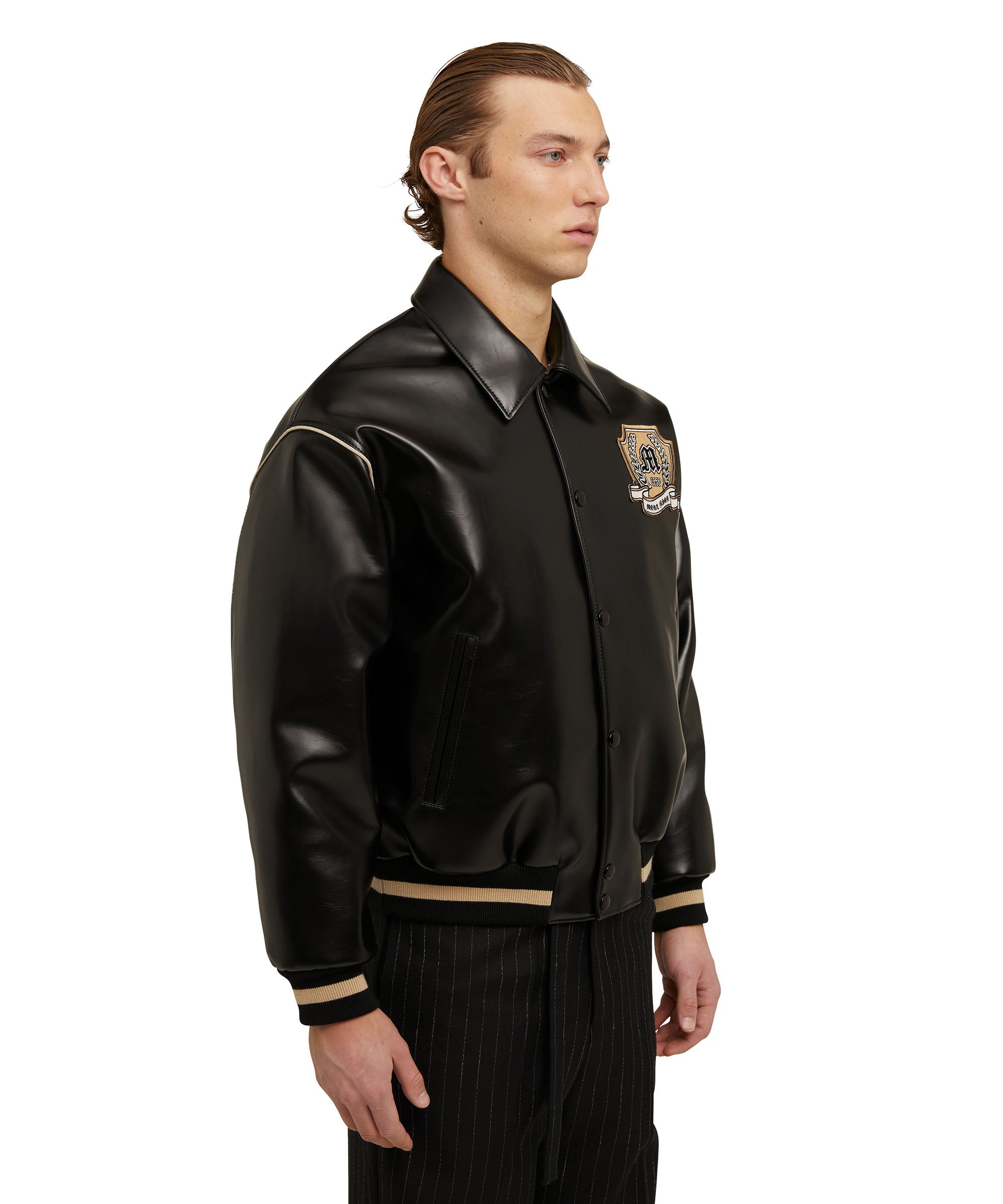 Faux leather bomber jacket  "Compact Eco Leather" fabric - 4