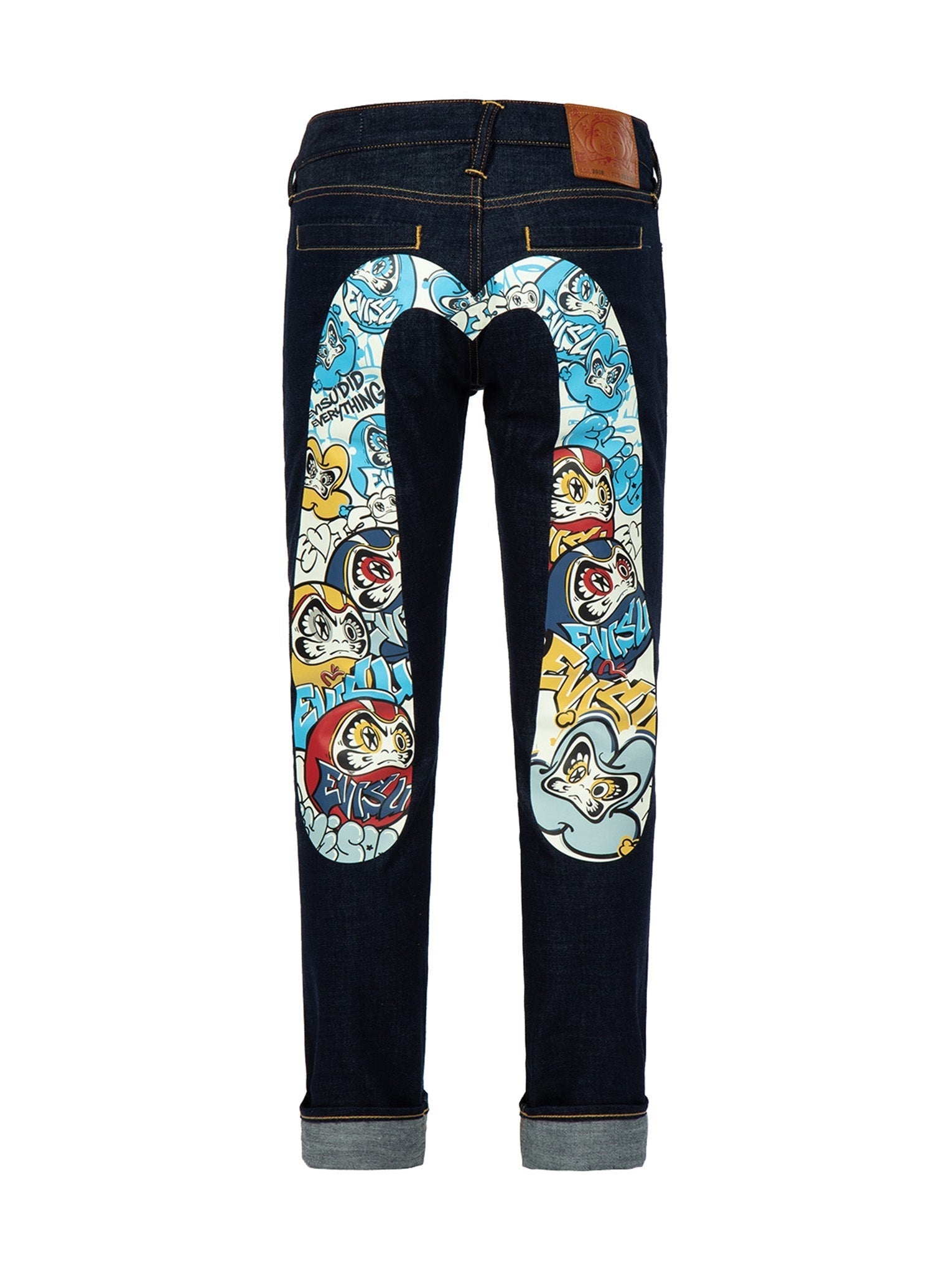 Graffiti Daruma-pattern Daicock Print Slim-Fit Jeans #2010 - 12