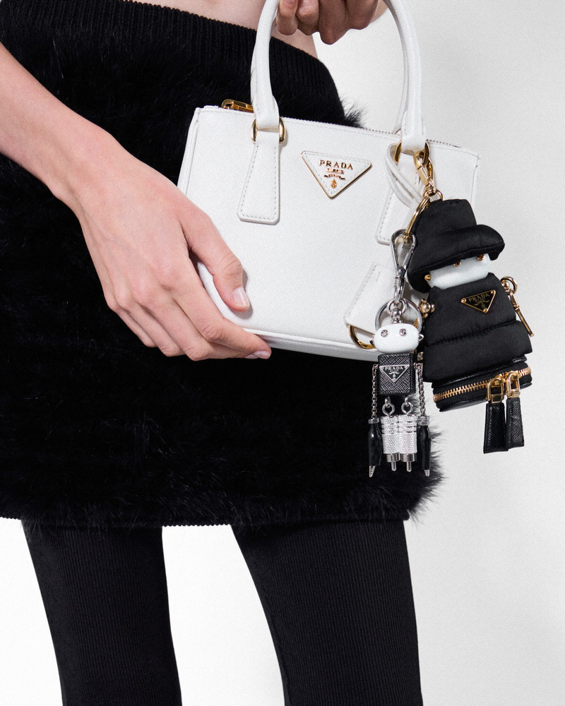 Prada Saffiano leather robot keychain trick outlook