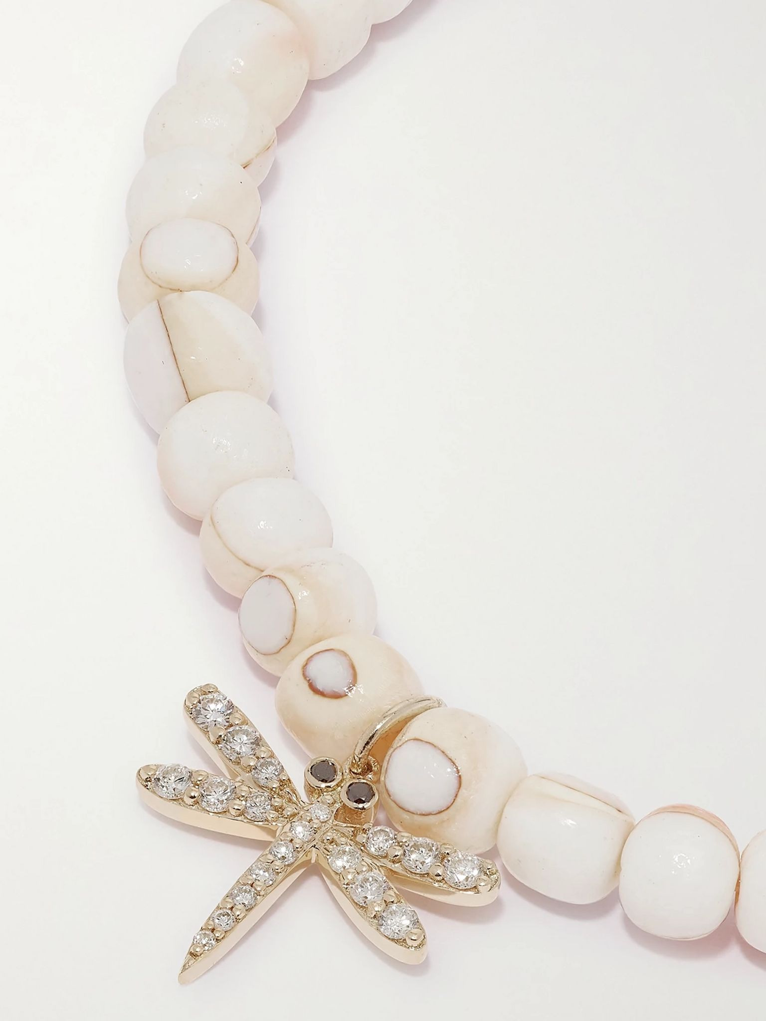 Dragonfly 14-karat gold, shell and diamond bracelet Gold - 4