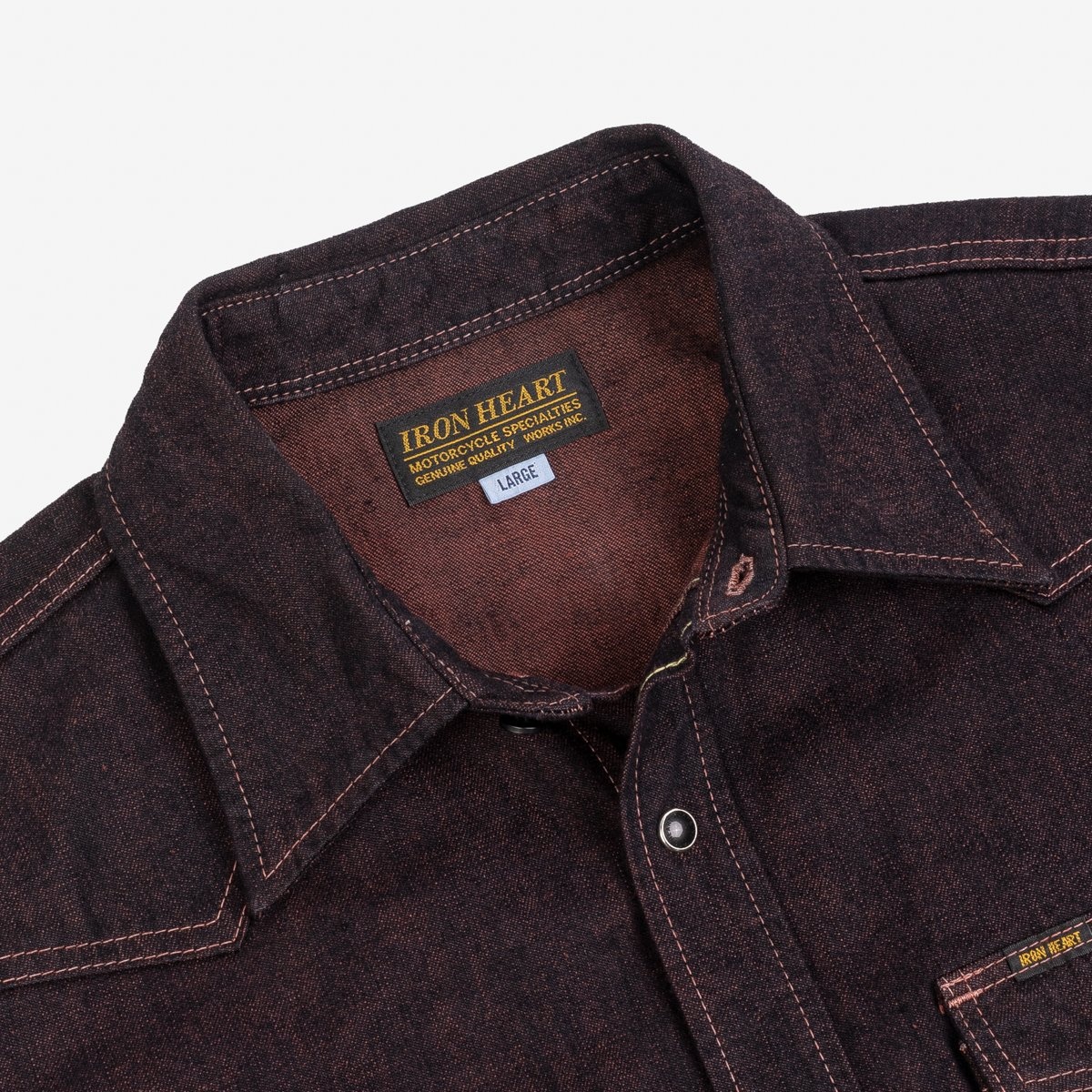 IHSH-352-RED 10oz Selvedge Denim Western Shirt - Indigo Overdyed Red - 9