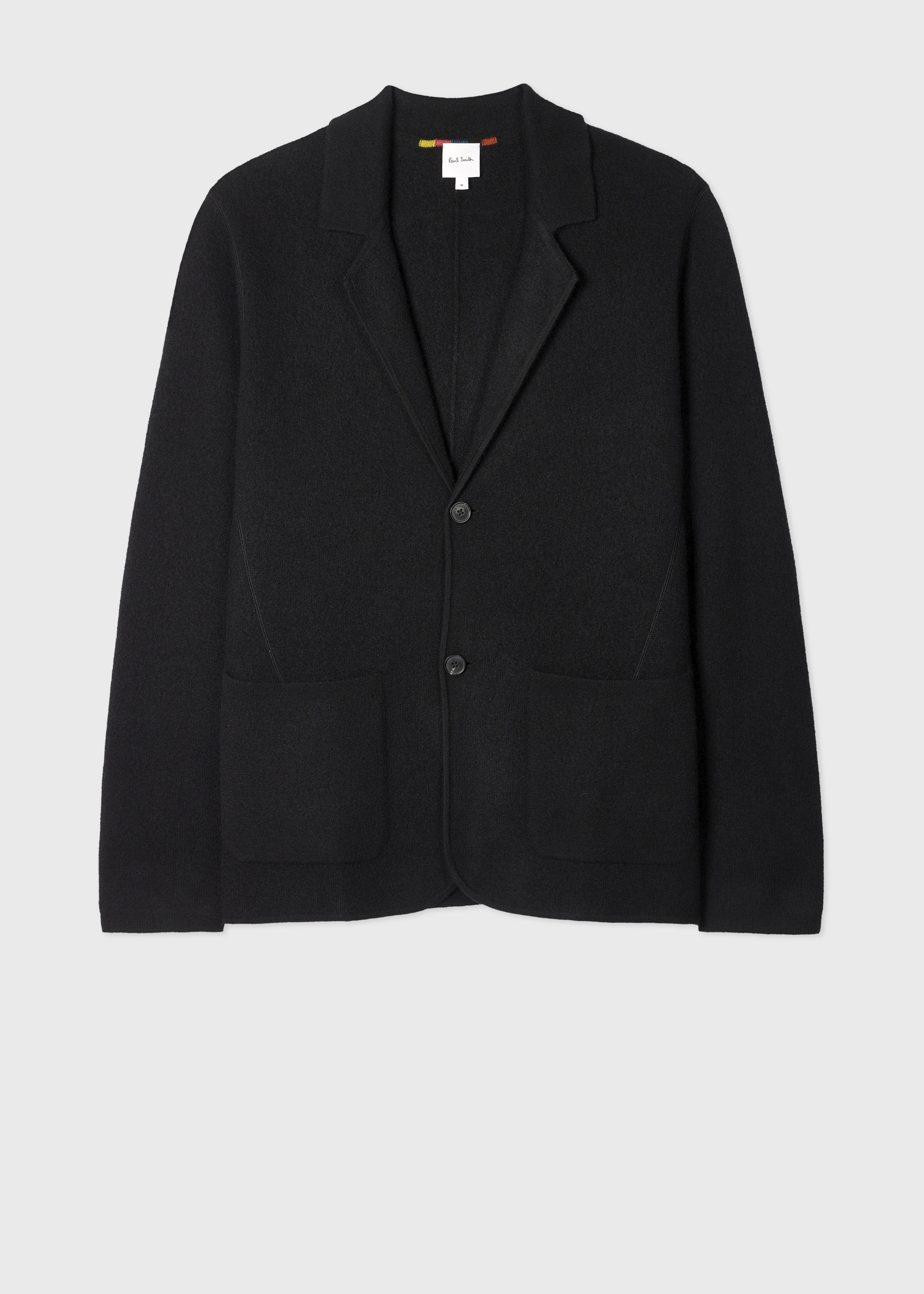 Black Merino Wool Knitted Cardigan Blazer - 1