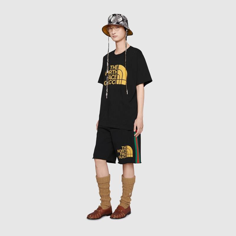 GUCCI The North Face x Gucci Web print cotton shorts outlook