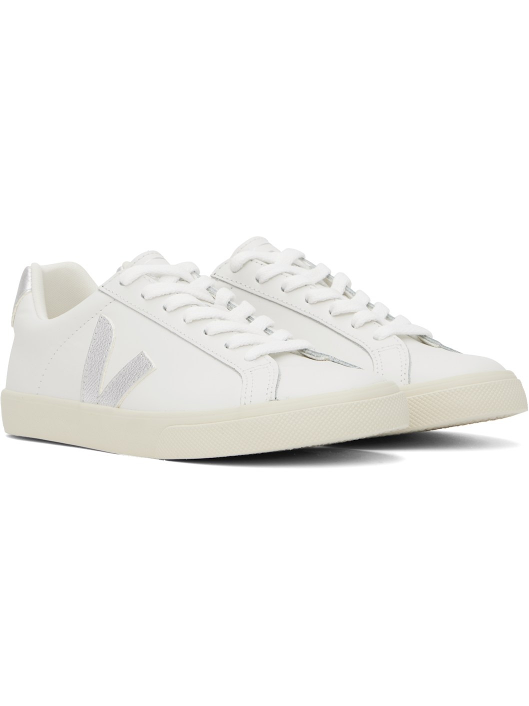 White & Silver Esplar Leather Sneakers - 4