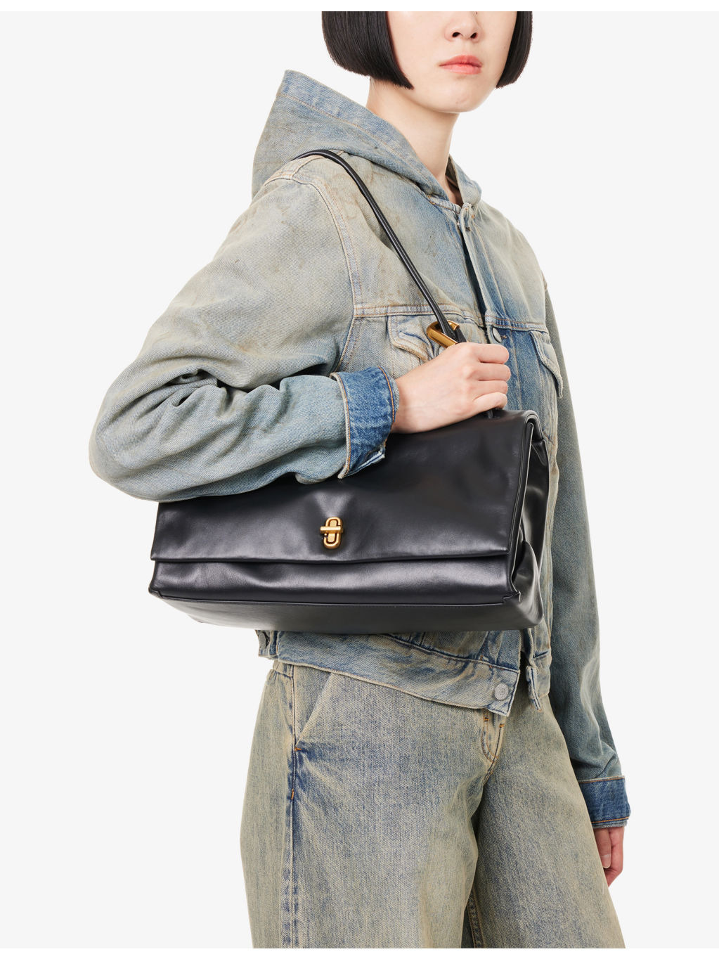 Large Dual-Strap Leather Shoulder Bag - 2