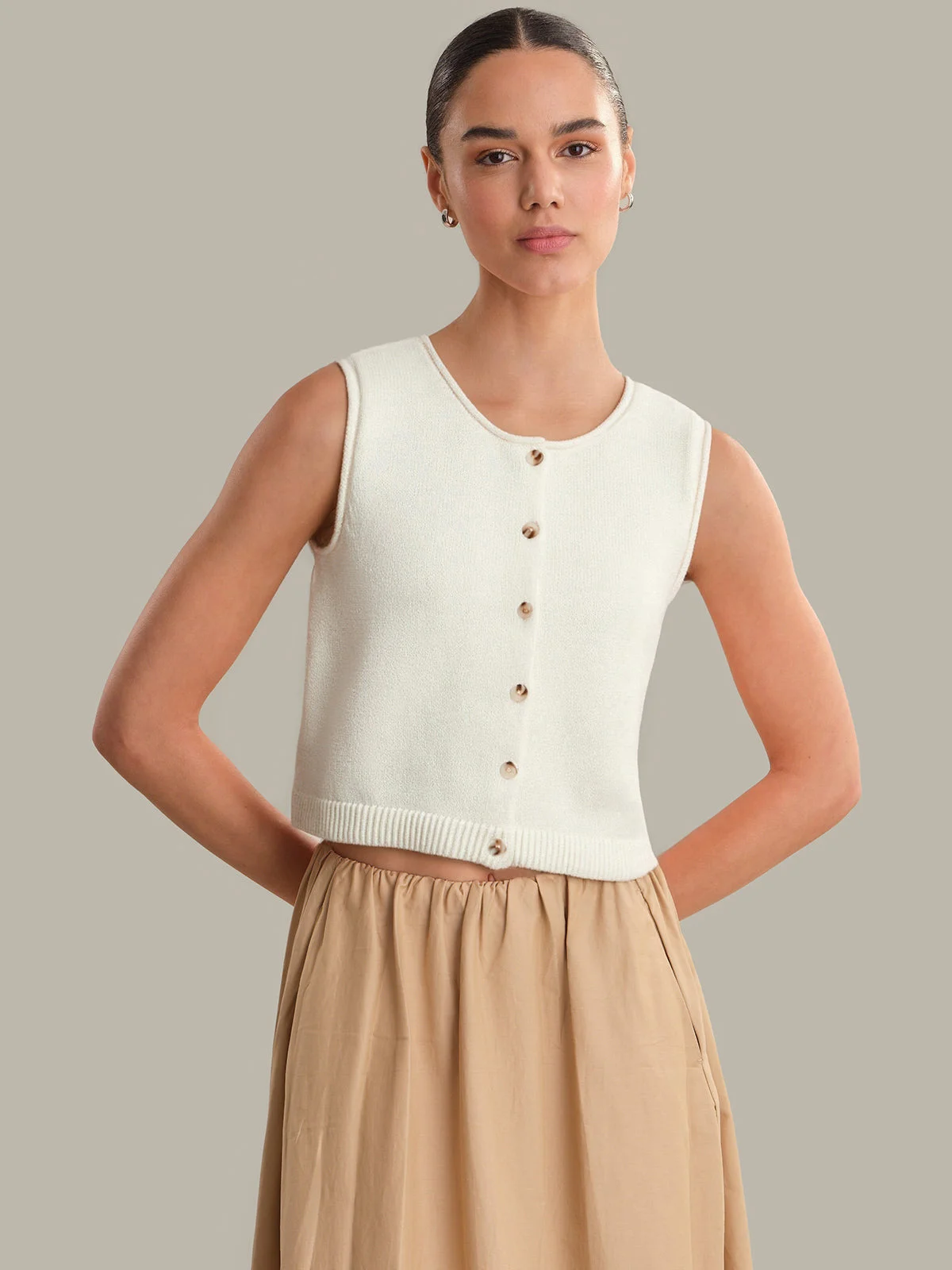 Ella: Cotton Button Front Sweater Vest - 1