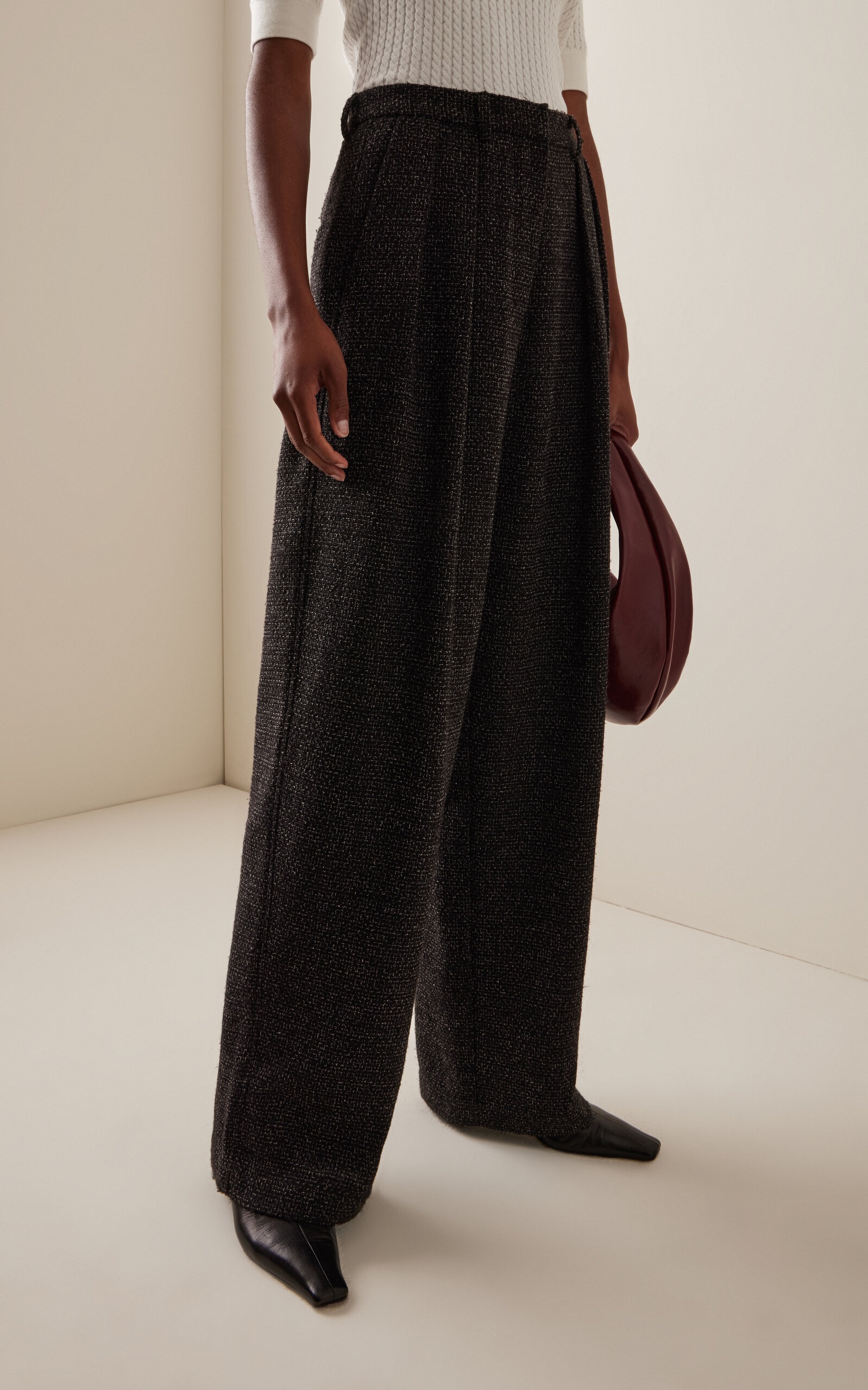 Pleated Melange Wide-Leg Pants grey - 3