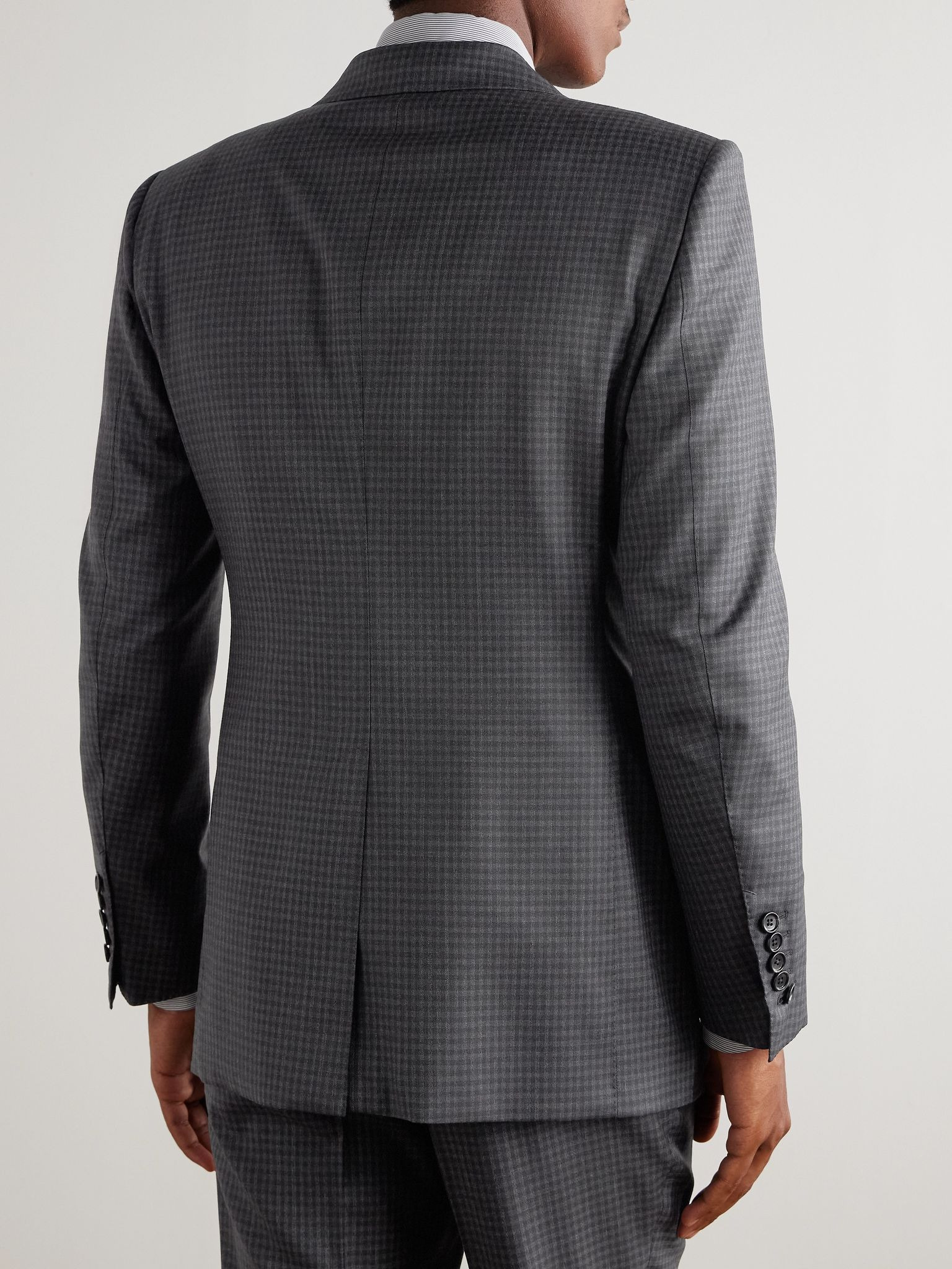 Checked Wool Suit Jacket Gray - 3