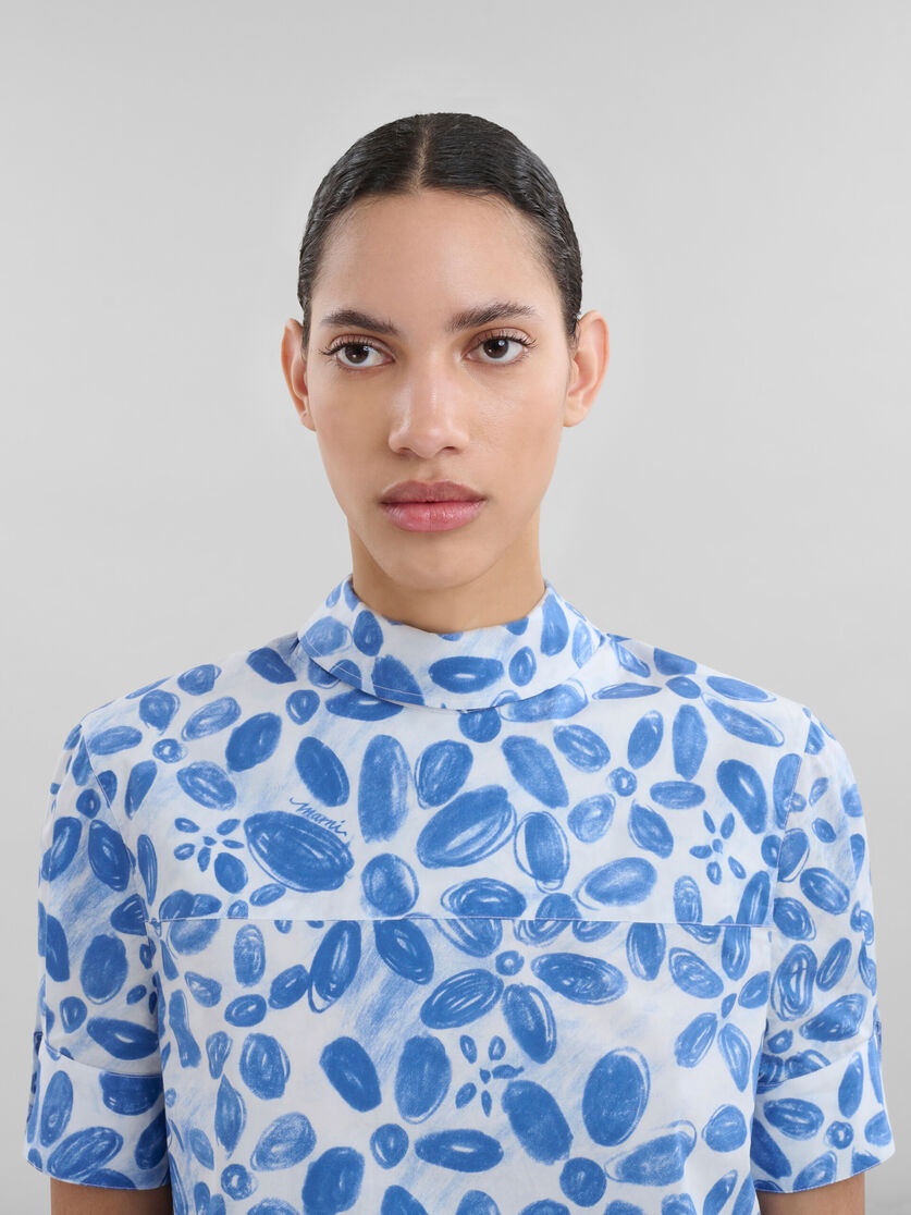 WHITE ORGANIC POPLIN BACKWARDS SHIRT WITH BLOOMING PRINT - 4