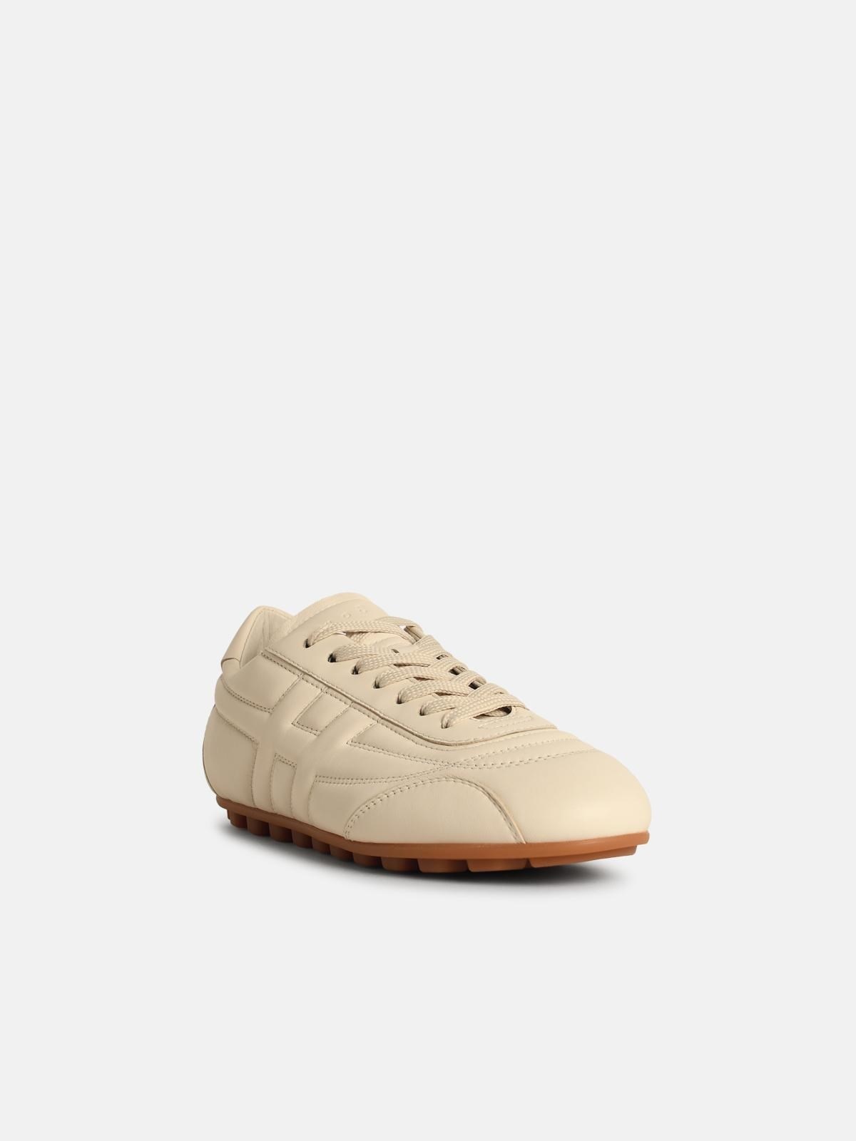 'H693' YOGURT-COLORED SMOOTH LEATHER SNEAKERS - 2