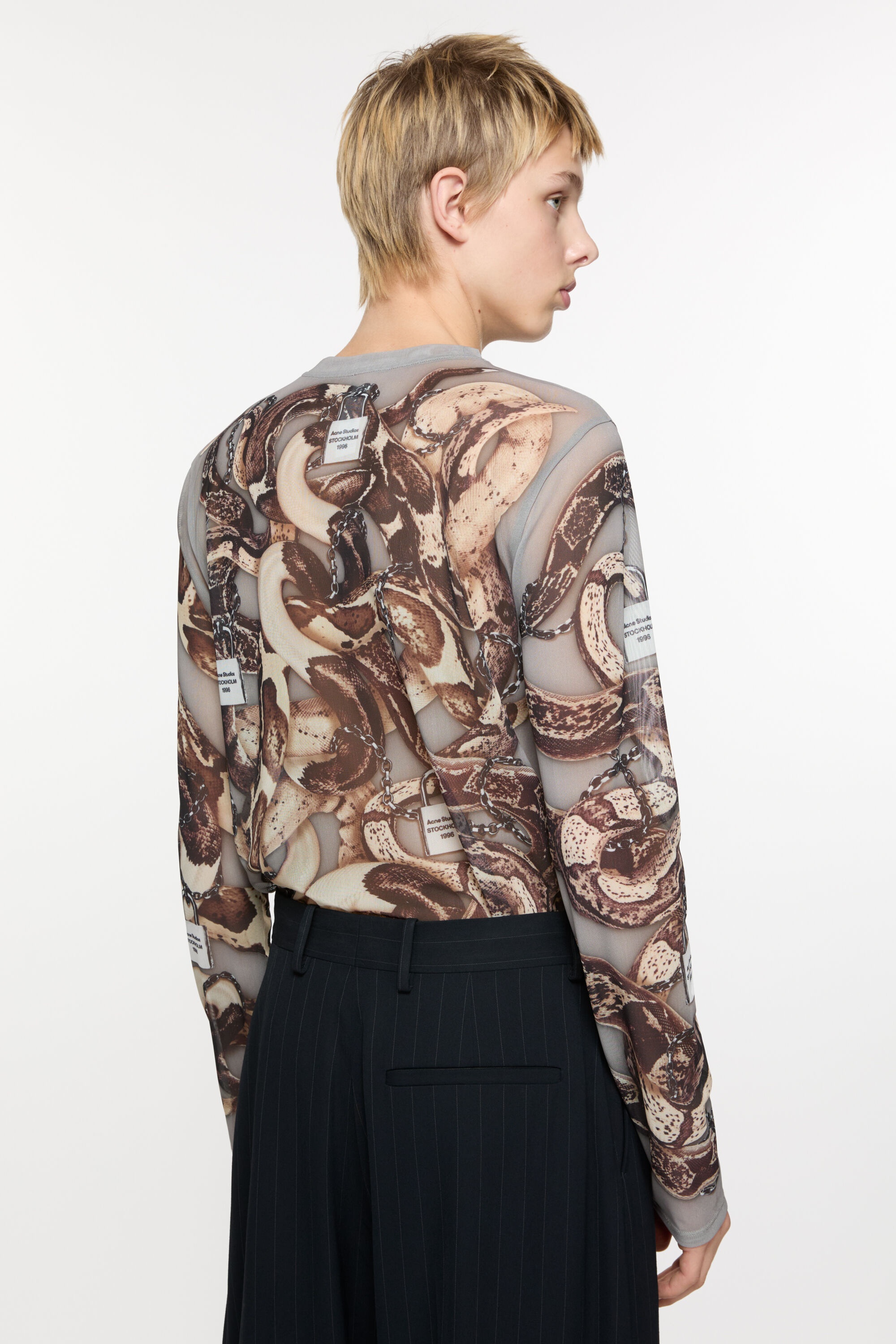 Printed long sleeve top - Light grey - 3