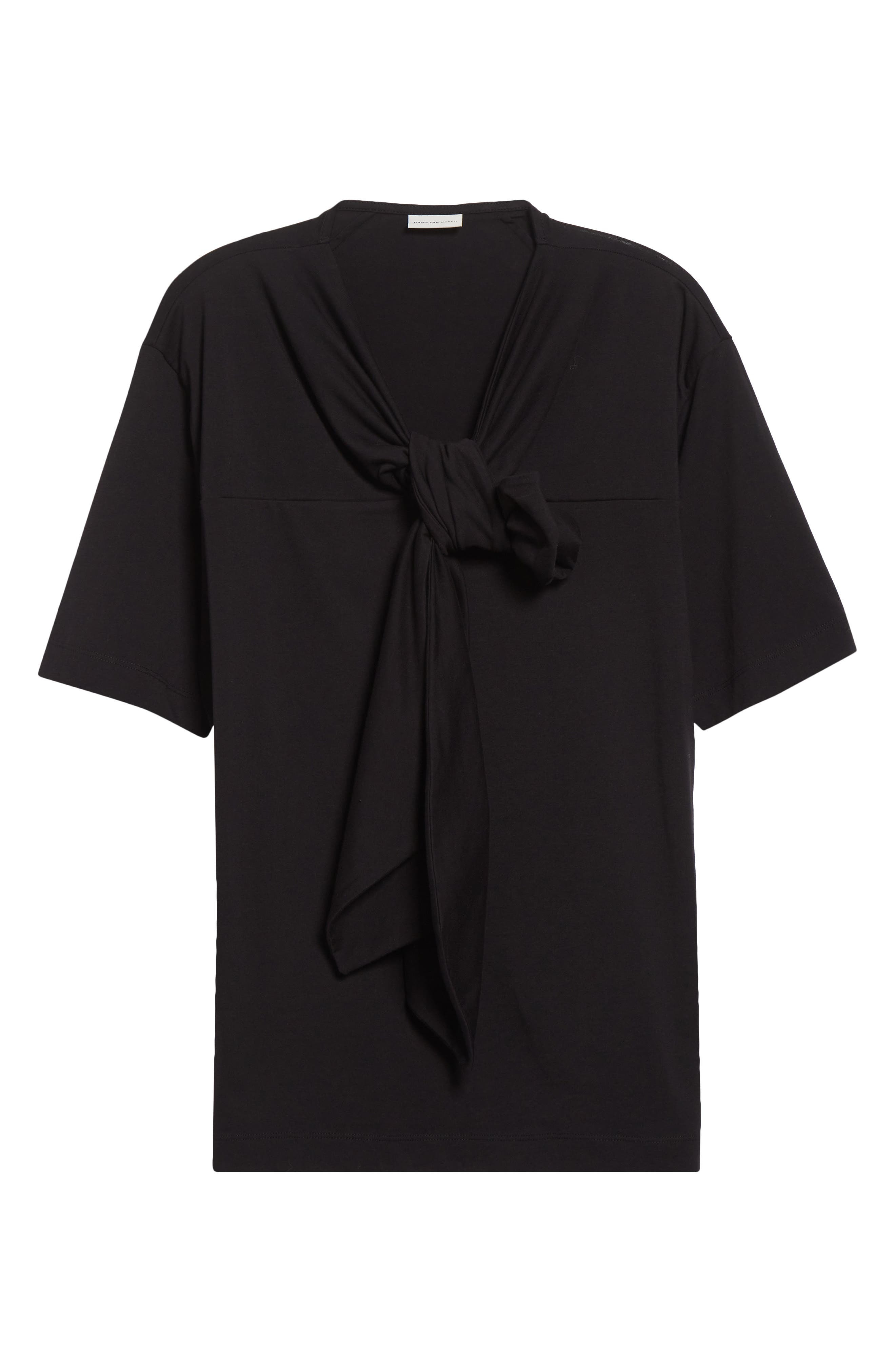 Dries Van Noten Hebitta Bow Neck Short Sleeve T-Shirt in Black at Nordstrom - 6