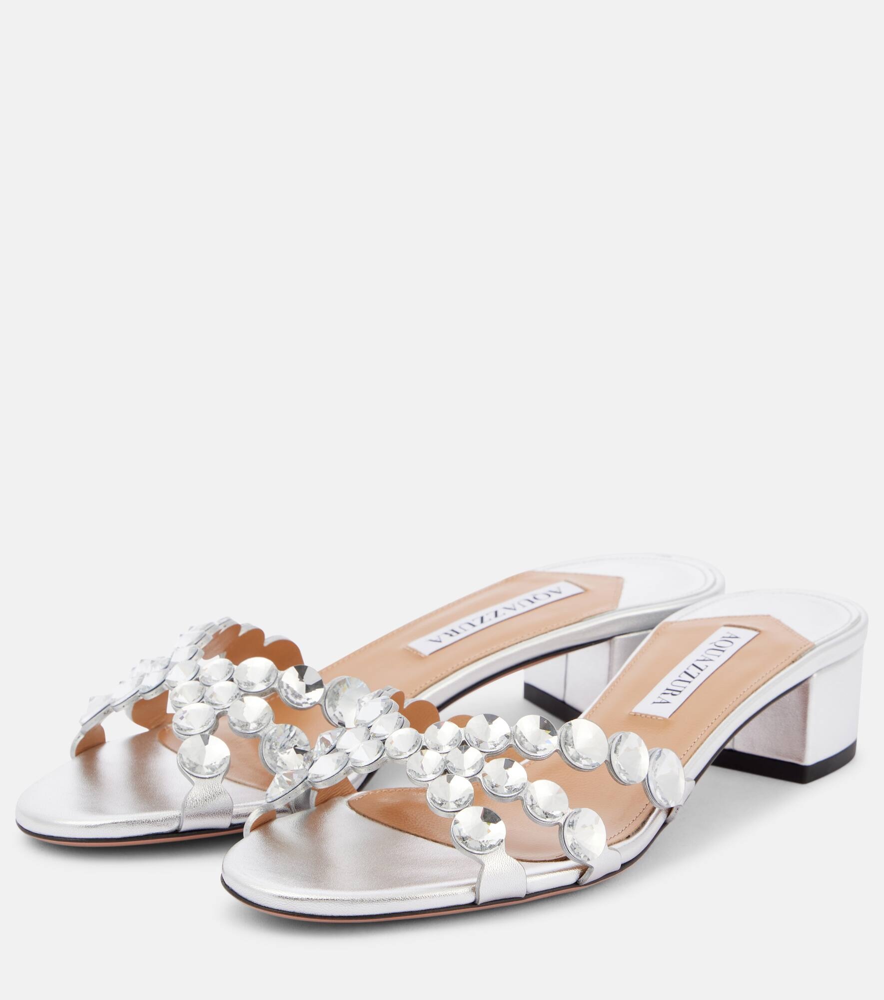 Crystal Mirage embellished leather mules - 5