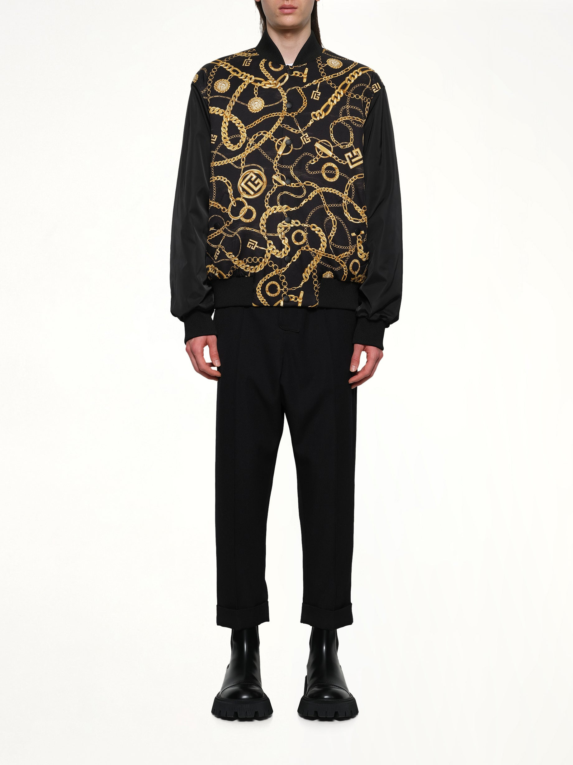 AO Chain&Monogram Reversible Jacket in Black/Gold - 7