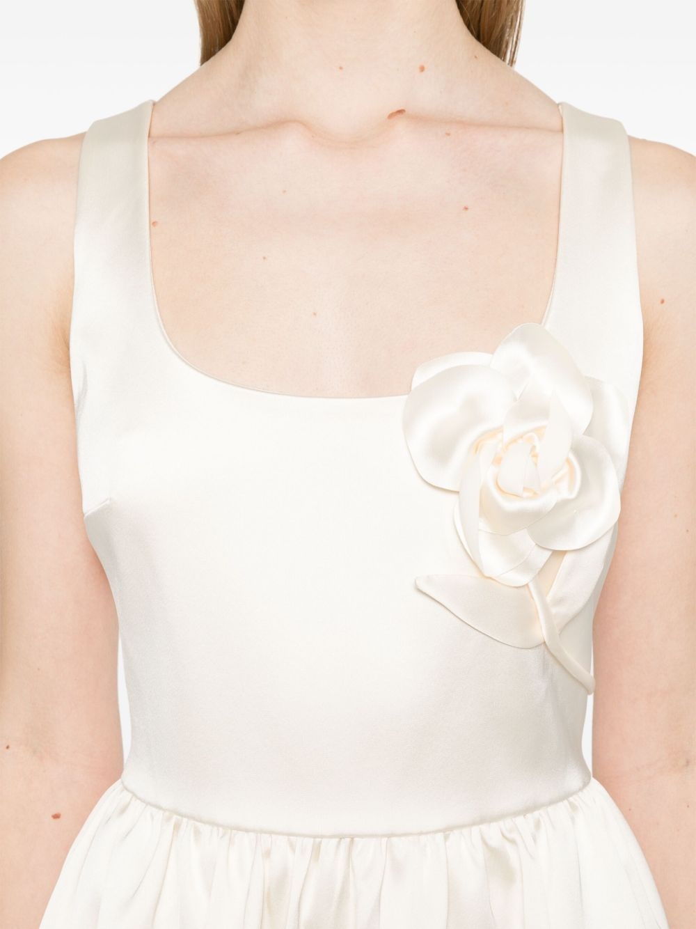 floral-appliqué satin midi dress - 5