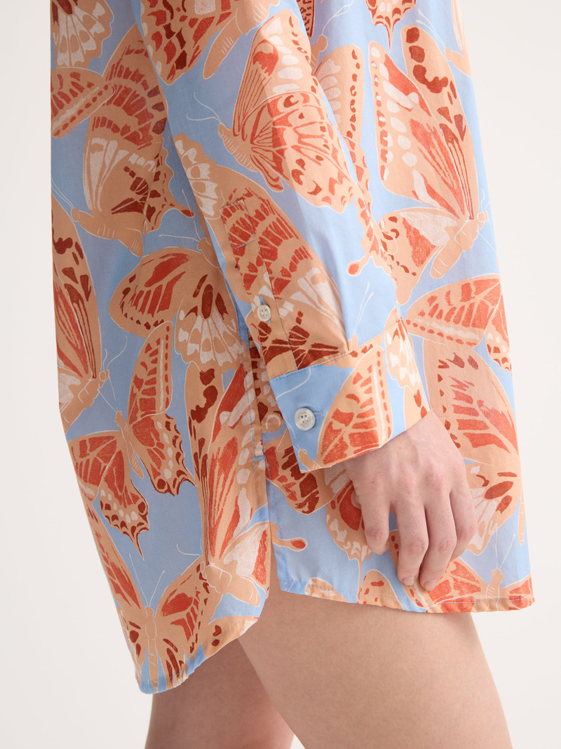 Women's Nightshirt Cotton Batiste Light Blue & Peach Butterfly Print 5