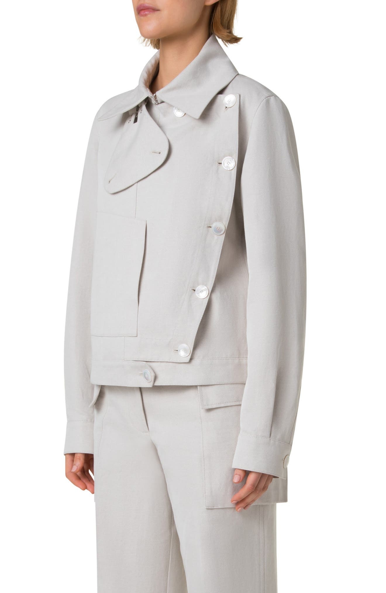 Akris Arno Cotton & Linen Twill Trench Jacket in Greige at Nordstrom - 4