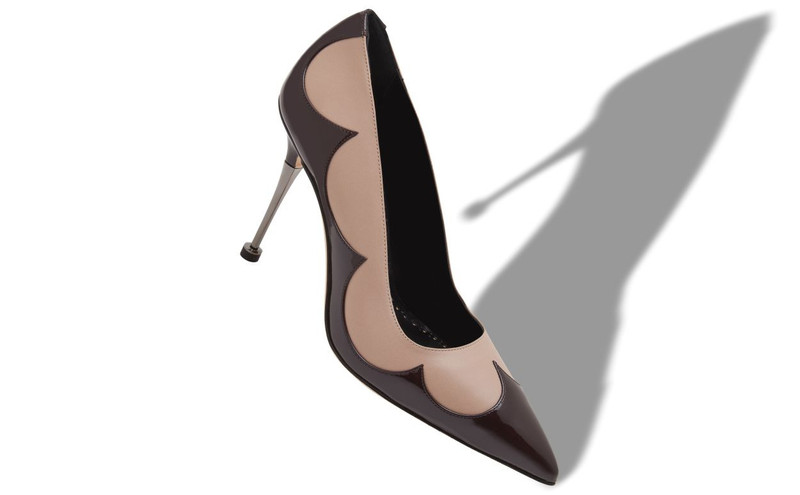 Manolo Blahnik Light Beige and Dark Brown Leather Pumps outlook