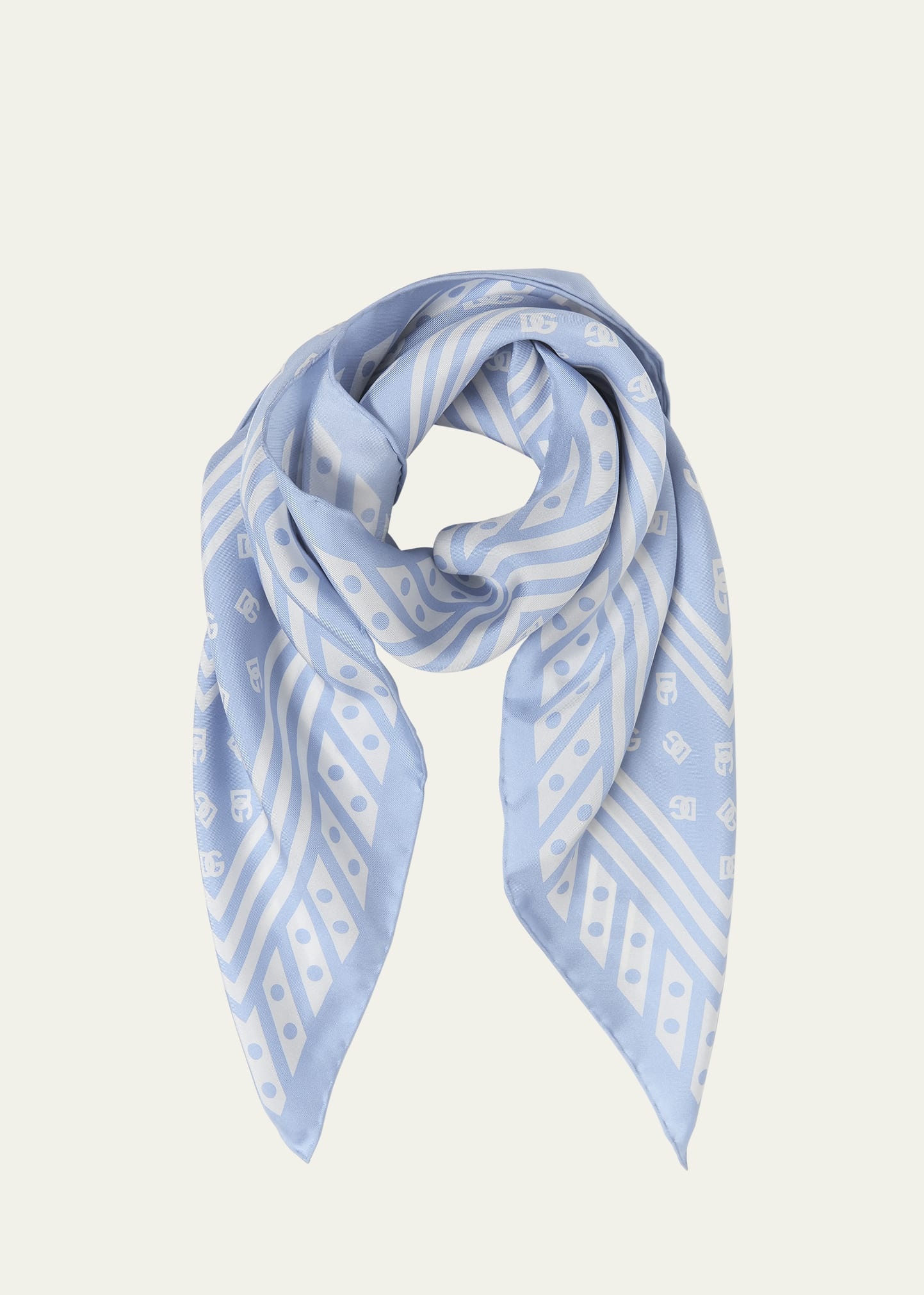 Polka-Dot DG Monogram Silk Twill Square Scarf - 1
