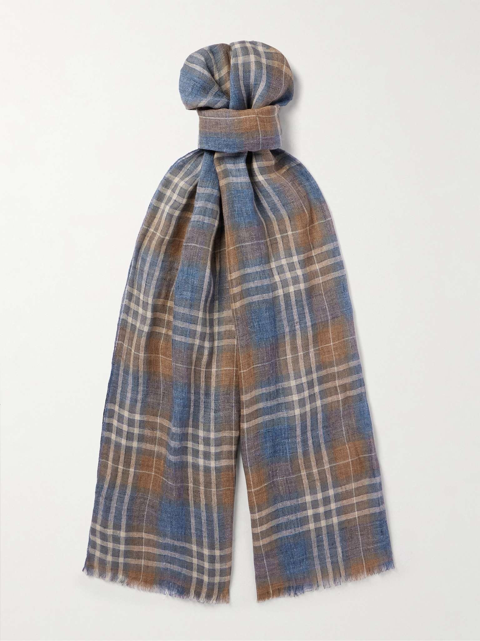 Fringed Checked Linen Scarf - 1