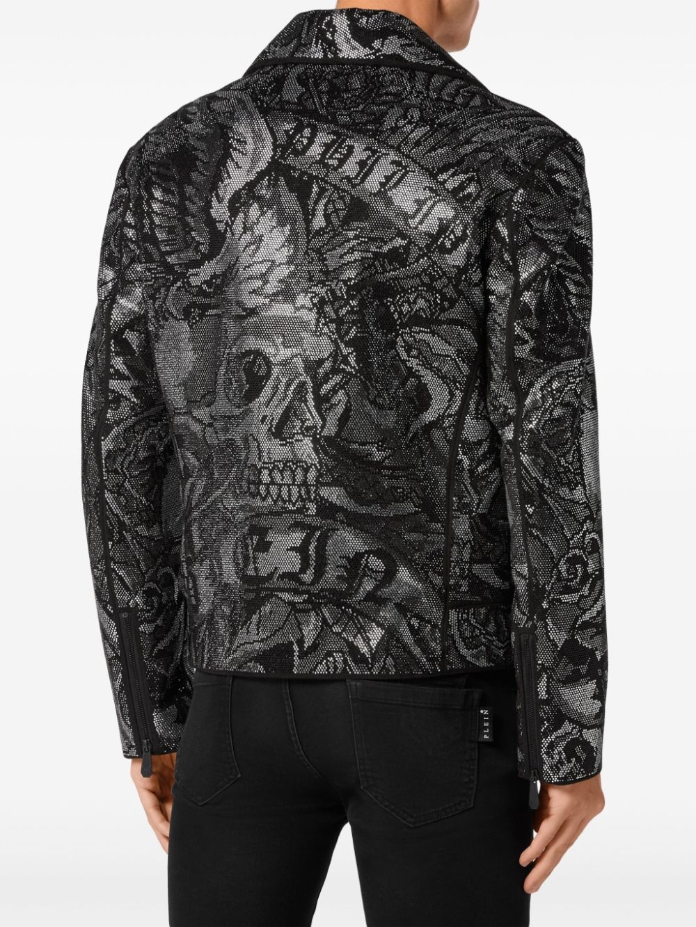 tattoo-print biker jacket - 4