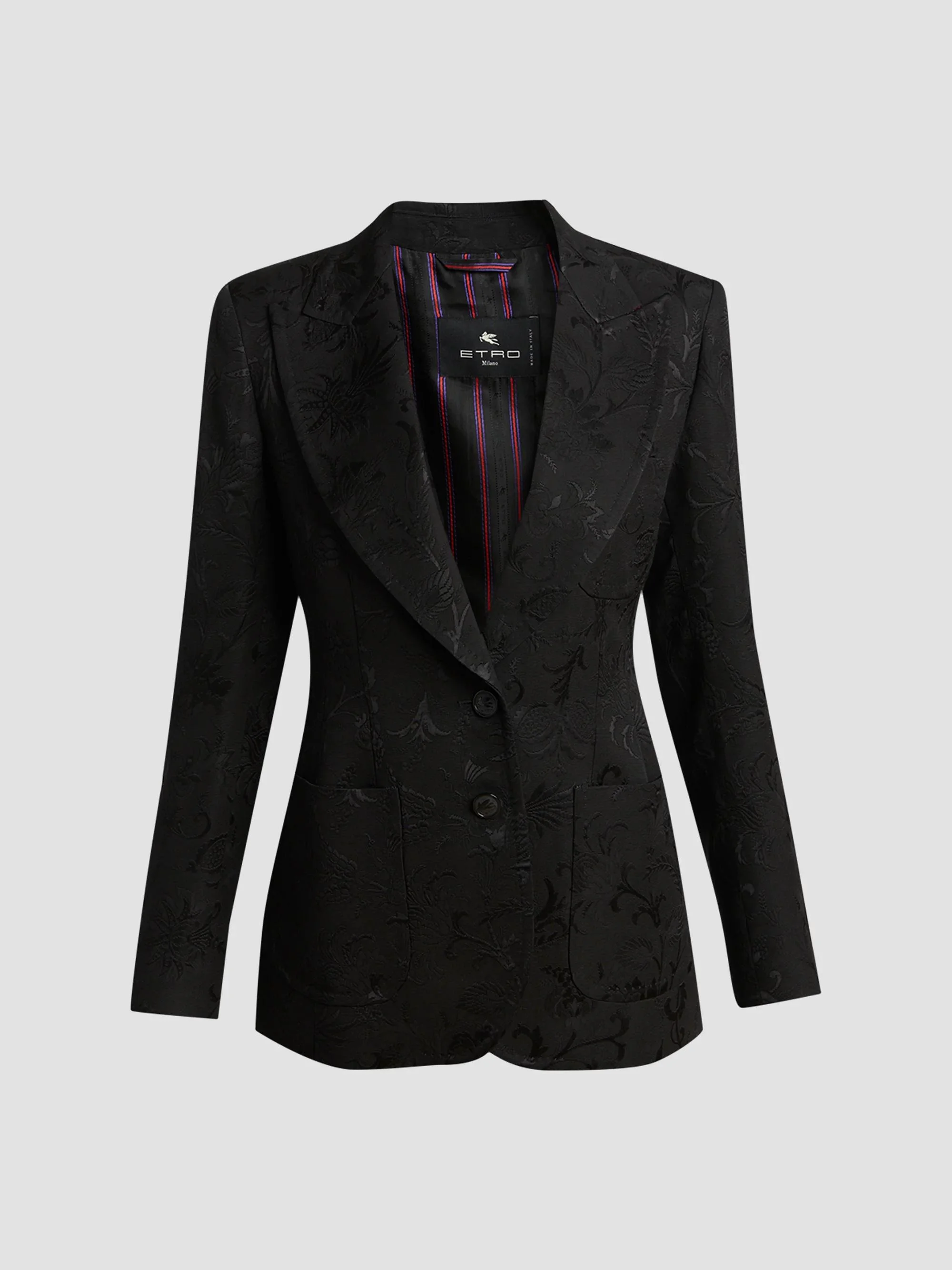 Women's Paisley Jacquard Two-Button Blazer - Black - 1