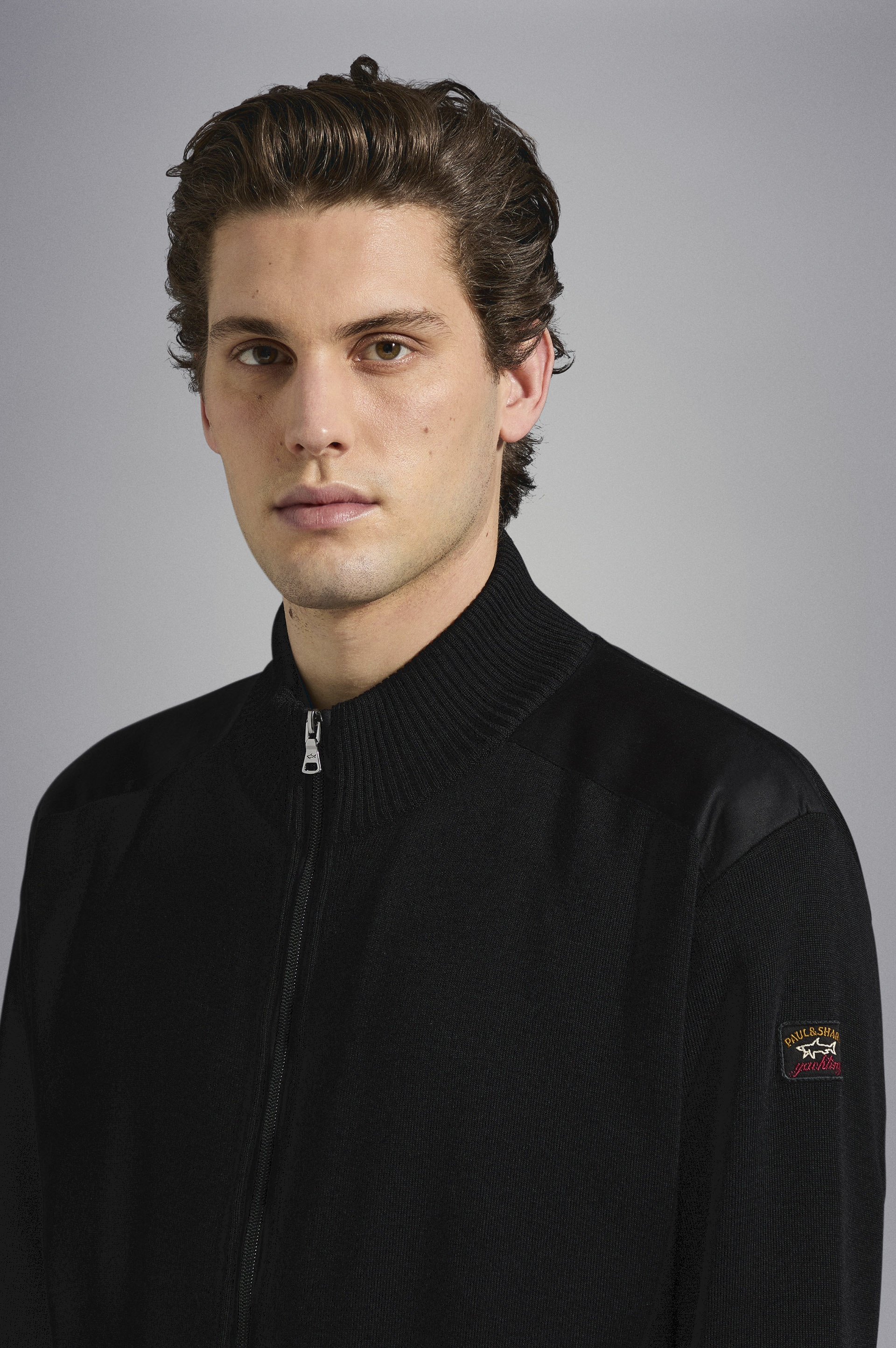 WOOL FULL ZIP SWEATER WITH ICONIC BADGE - 4