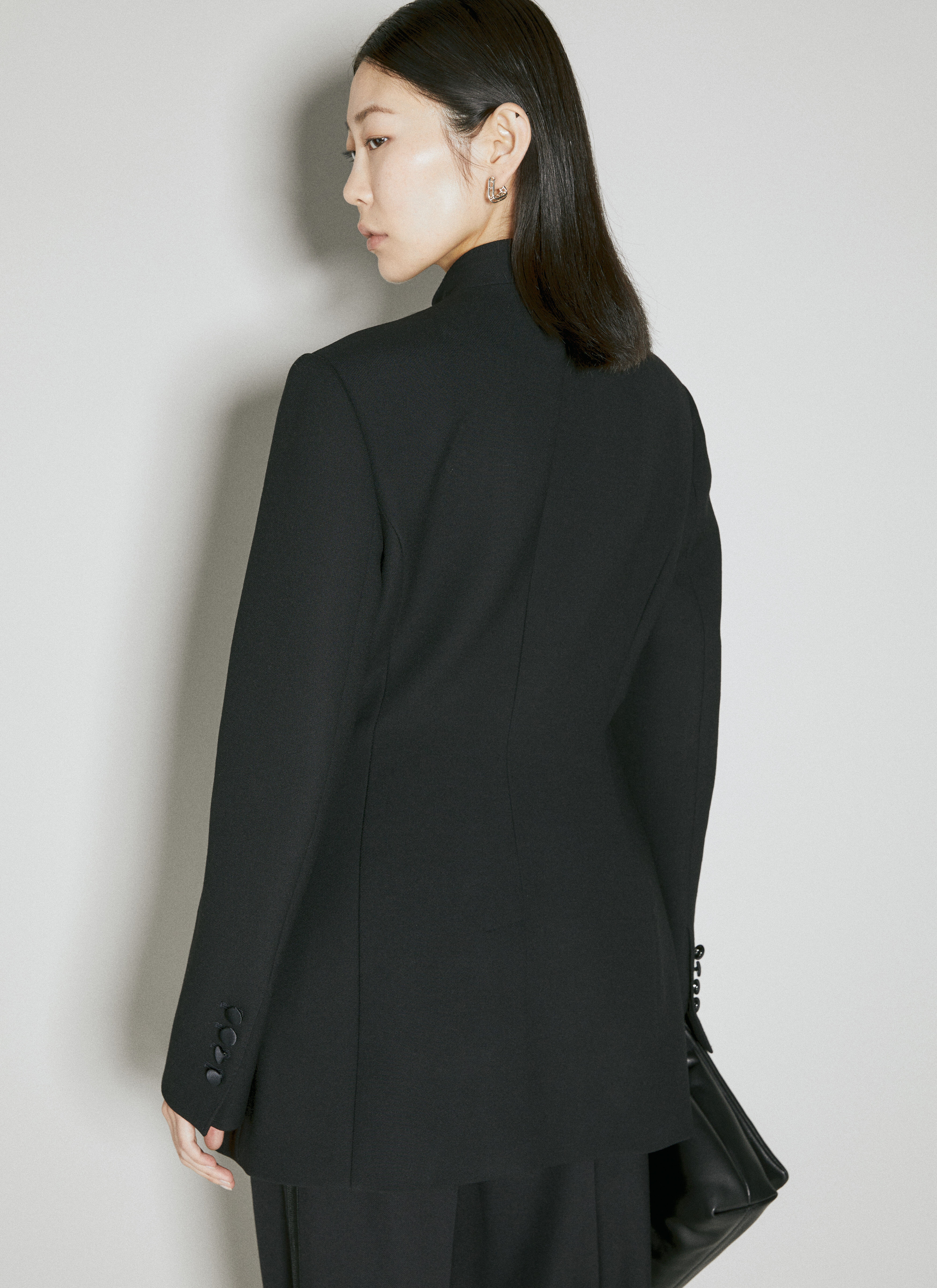 Long Single-Breasted Wool Cady Jacket - 4