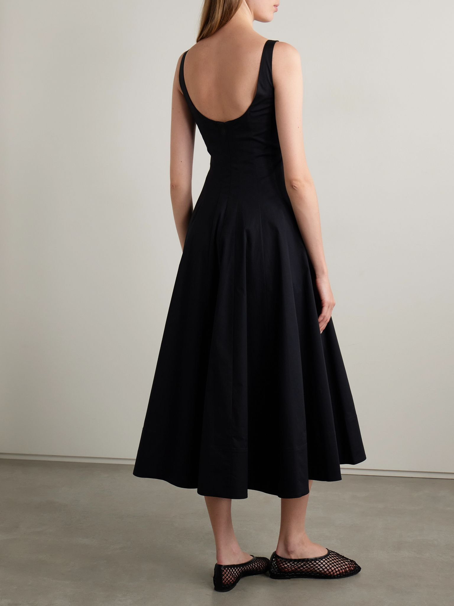 Wells pleated cotton-blend poplin midi dress Black - 3