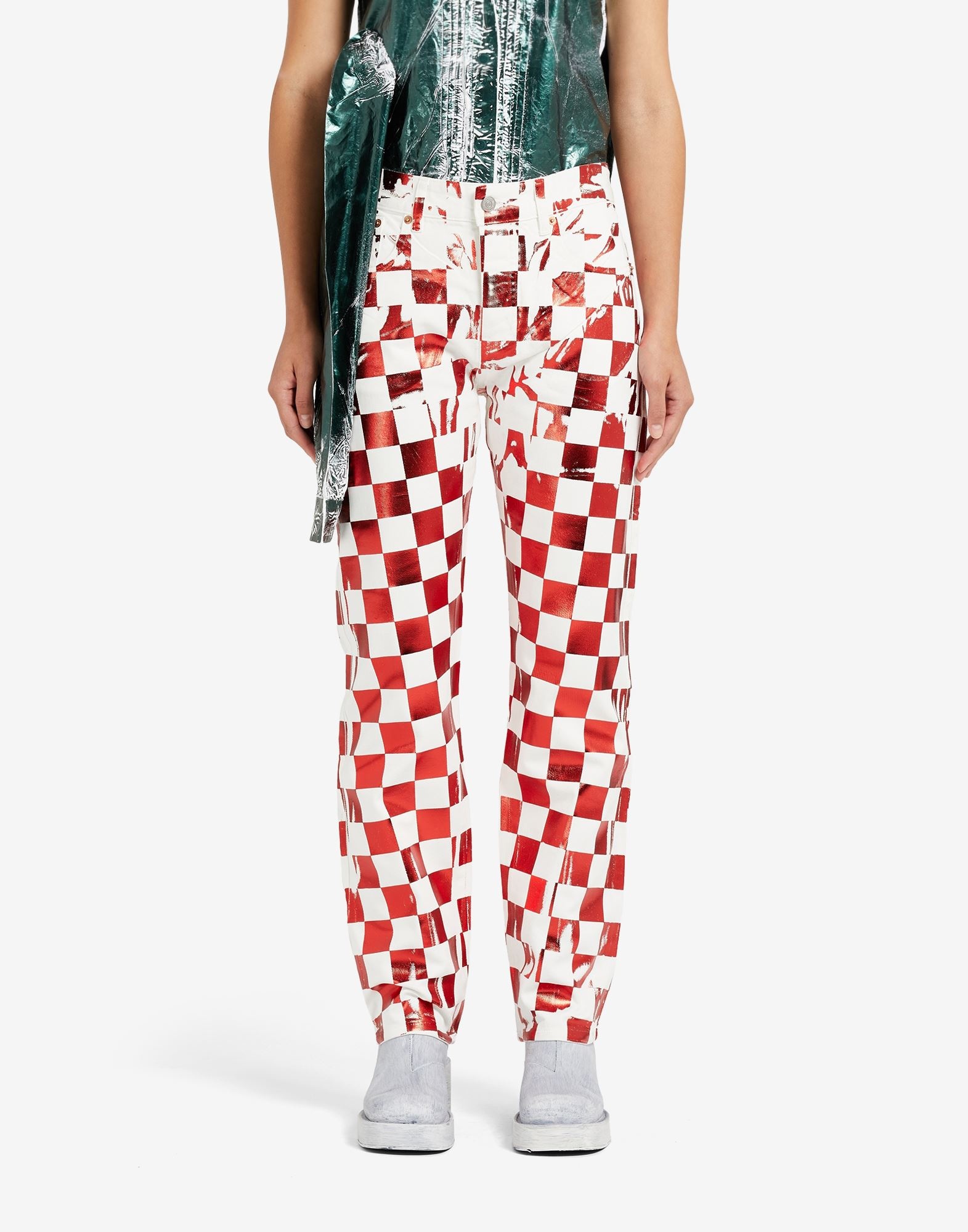 Mylar check print five-pocket denim pants - 5