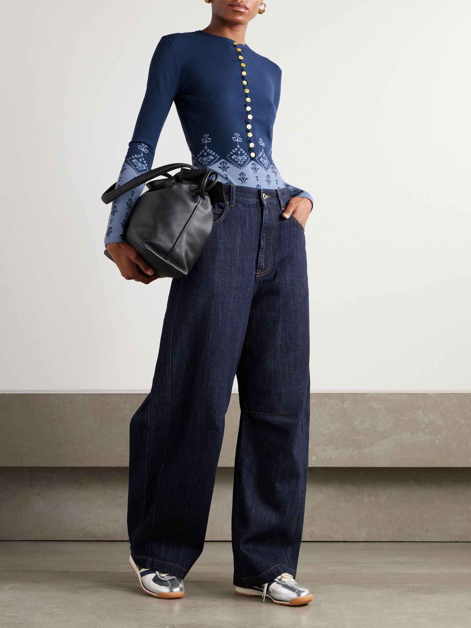 Ruffled jacquard-knit sweater Blue - 2