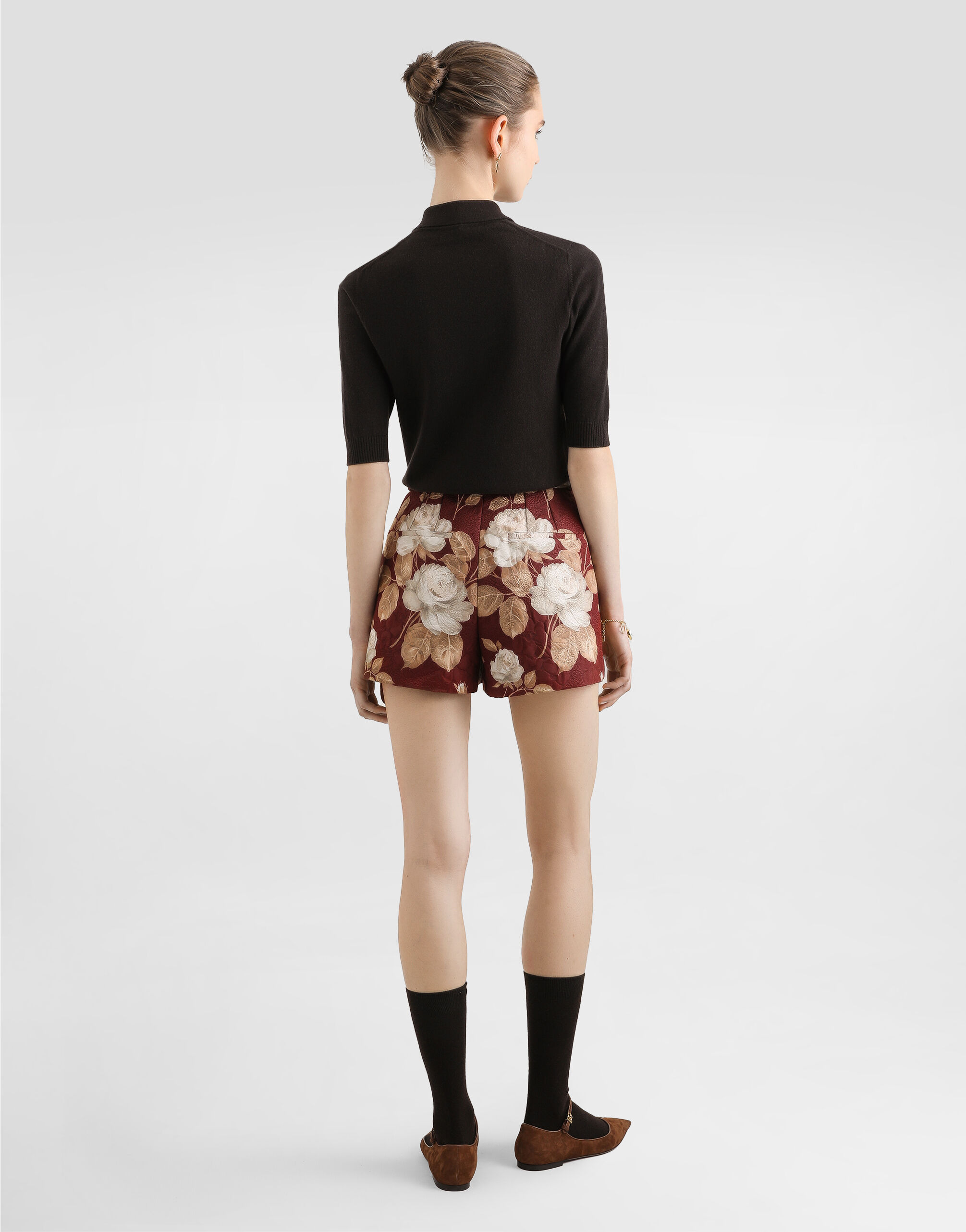 Vintage rose-print brocade shorts - 3