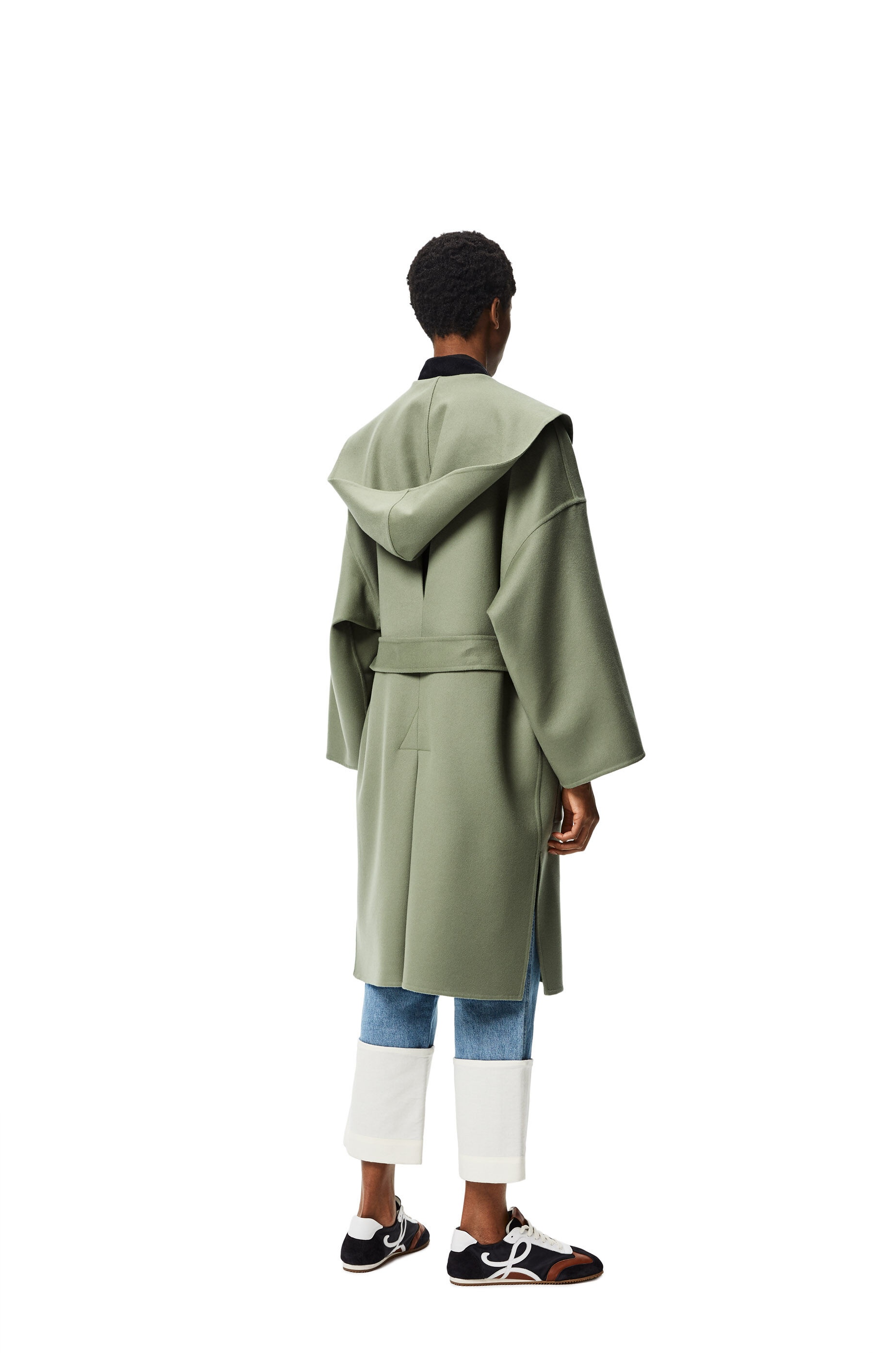 Hooded belted coat in wool and cashmere - 4