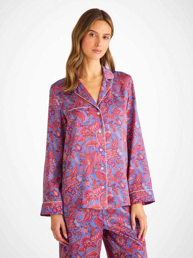Women's Pajamas Silk Satin Amethyst Jungle Paisley Pattern - 3