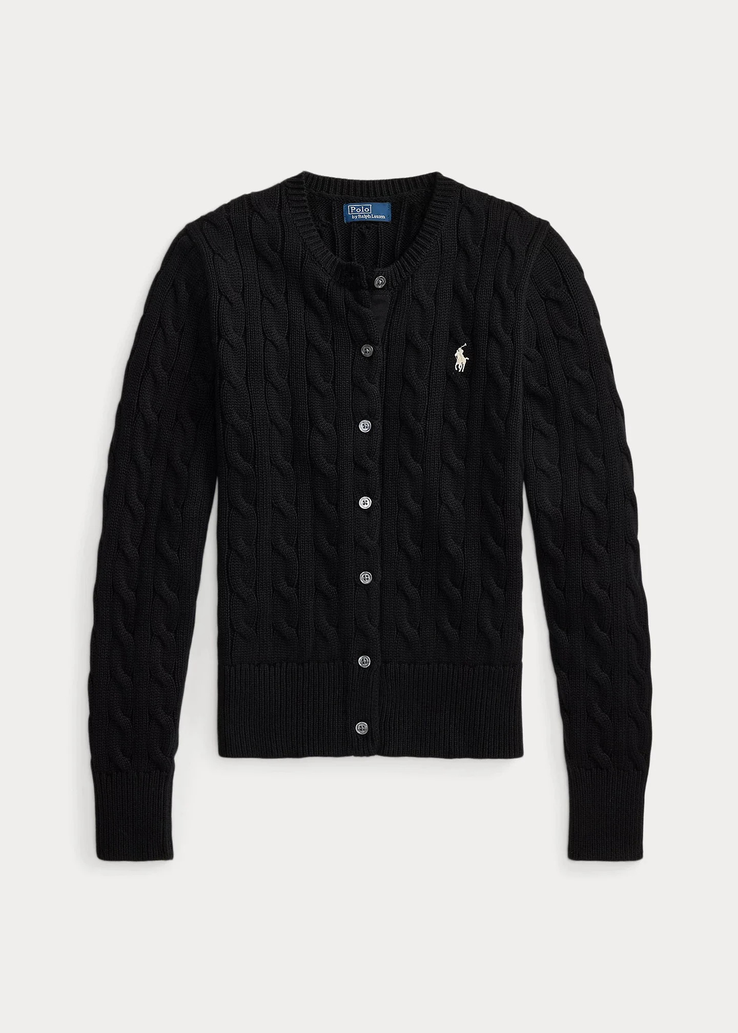 Cable-Knit Cotton Crewneck Cardigan - 1